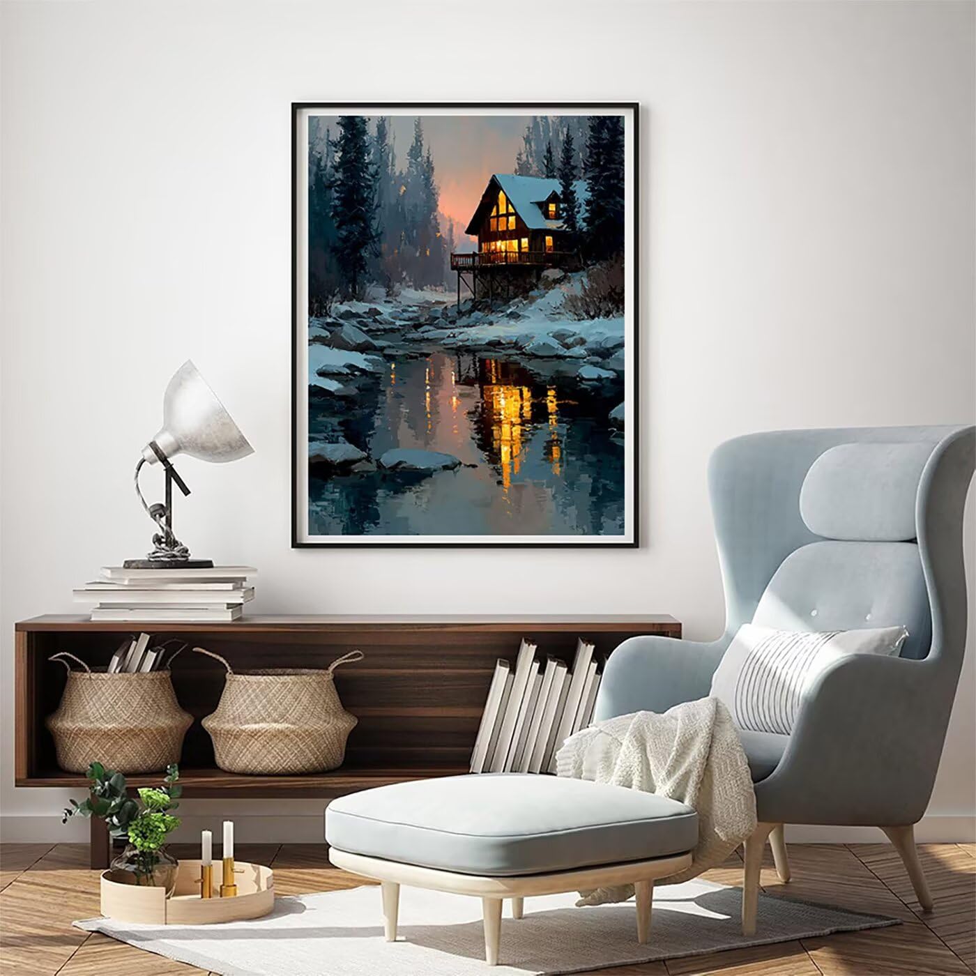 Natürliche Landschaft Kabine Malen Nach Zahlen Erwachsene, Paint by Numbers Adult Set, Heimwerk Malen Nach Zahlen Kinder Mit Rahmen, Pinsel und 36 Acrylfarbe Als für Deko Wohnzimmer 60 x 80 cm BJHDK47
