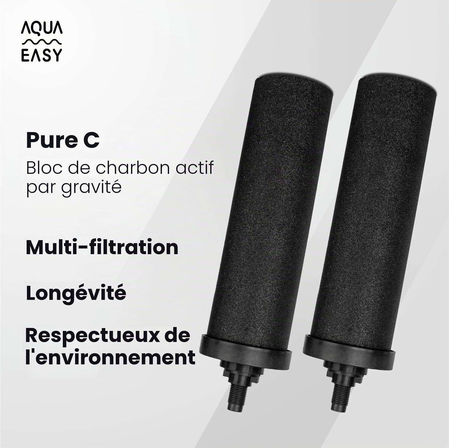 AquaEasy Système de filtre à eau par gravité en acier inoxydable (8,5 litres) avec 2 filtres à charbon actif, robinet et support en acier inoxydable | Système de filtration d'eau de comptoir (Matte)
