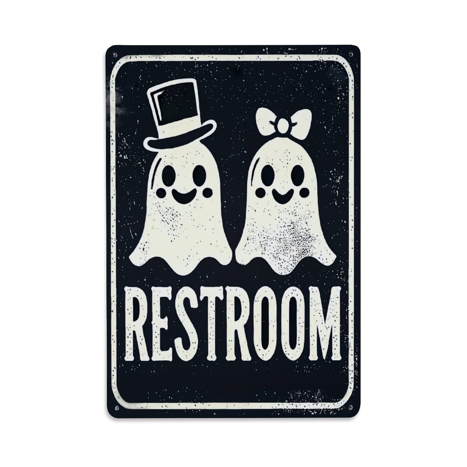Jdfenggu Vintage Cute Ghost Couple Restroom Sign Retro Metal Tin Sign, Metal Poster For Bar, Home, Man Cave, Kitchen, Laundry Room Art Decor 8X12 Inch