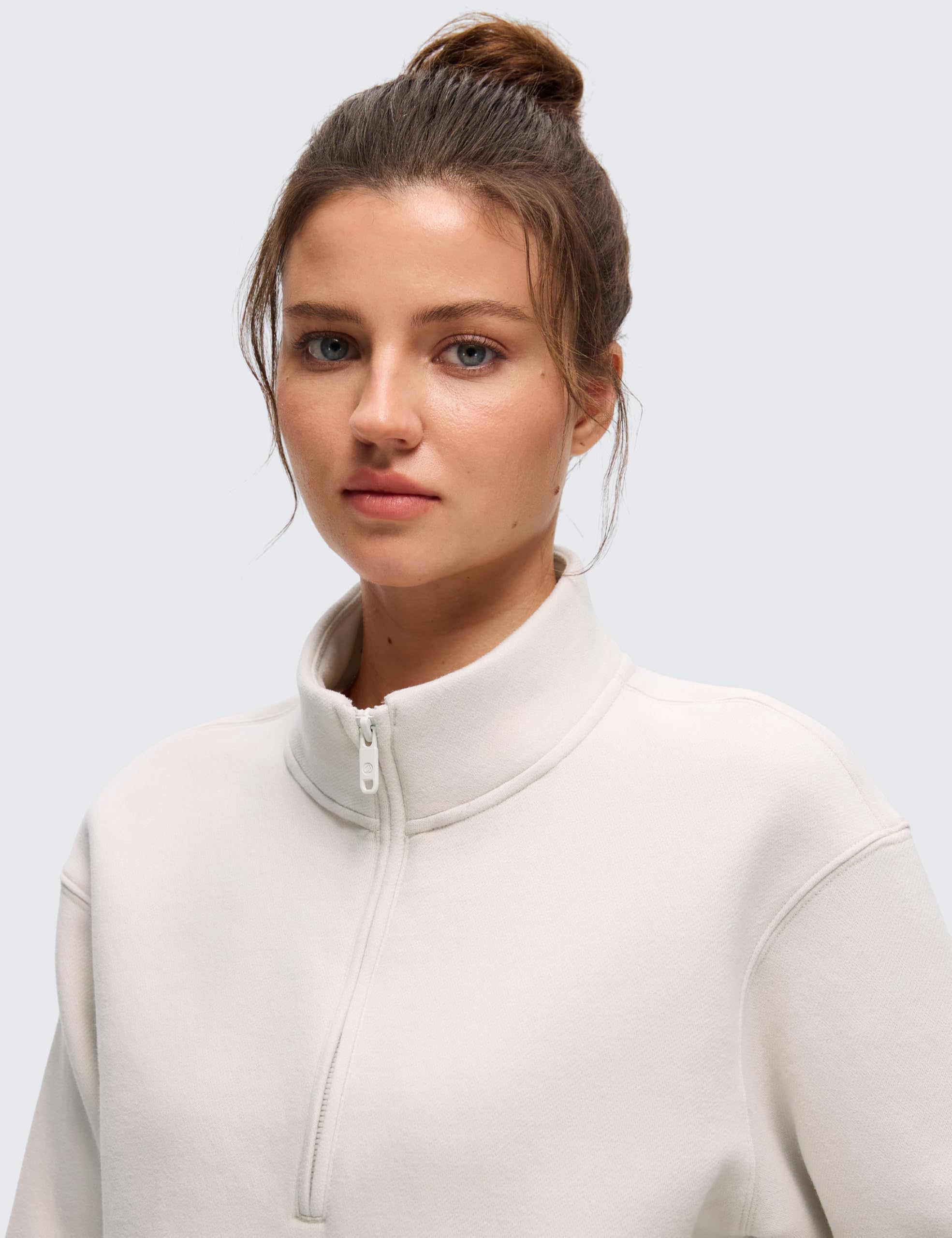 CRZ YOGA Fleece Gefüttert Half Zip Sweatshirt | Mittelschwer, Casual, Weich, Atmungsaktiv, Baumwolle, Warm, Funnel Neck, Pullover, Sweatshirt für Damen