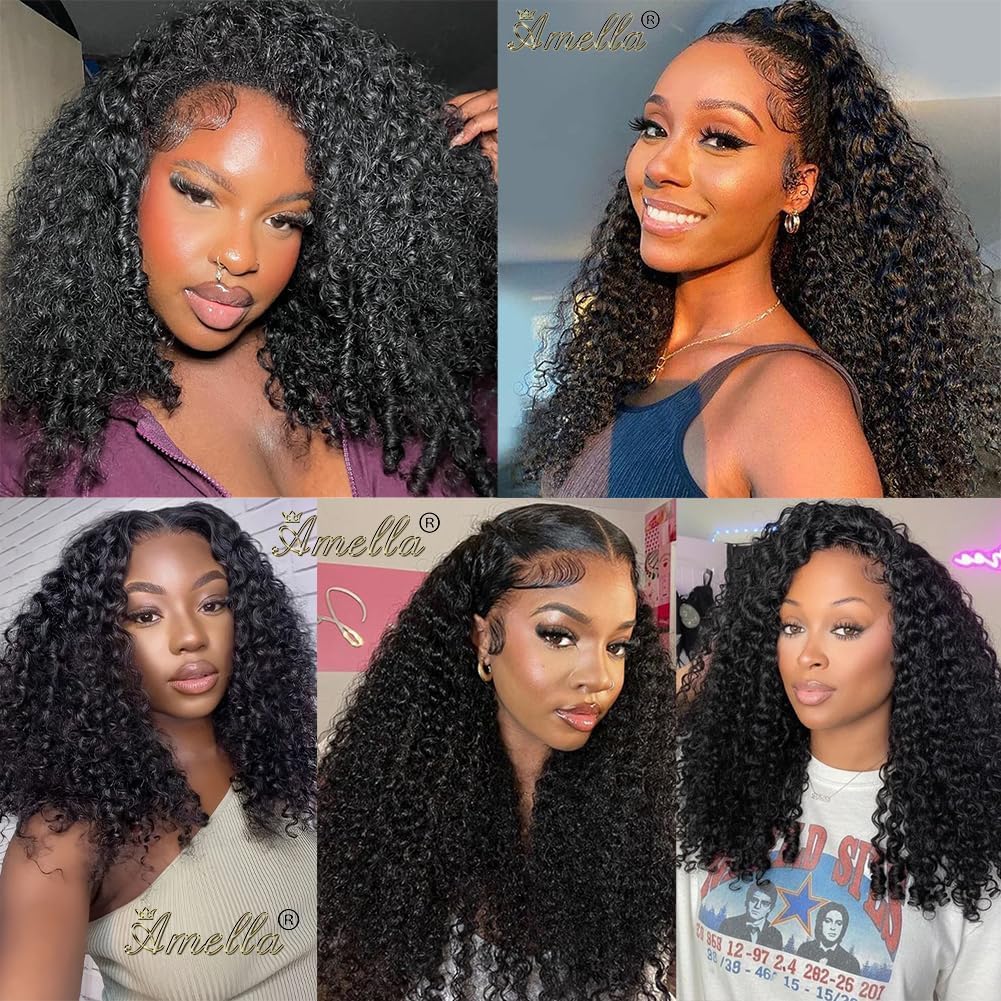 Amella Burmese Curly Bundles Human Hair with Spiral End 18 20 22 Inch 3C4A 100% Unprocessed Virgin Burmese Kinky Curly Human Hair Bundles Weft Extensions #1B