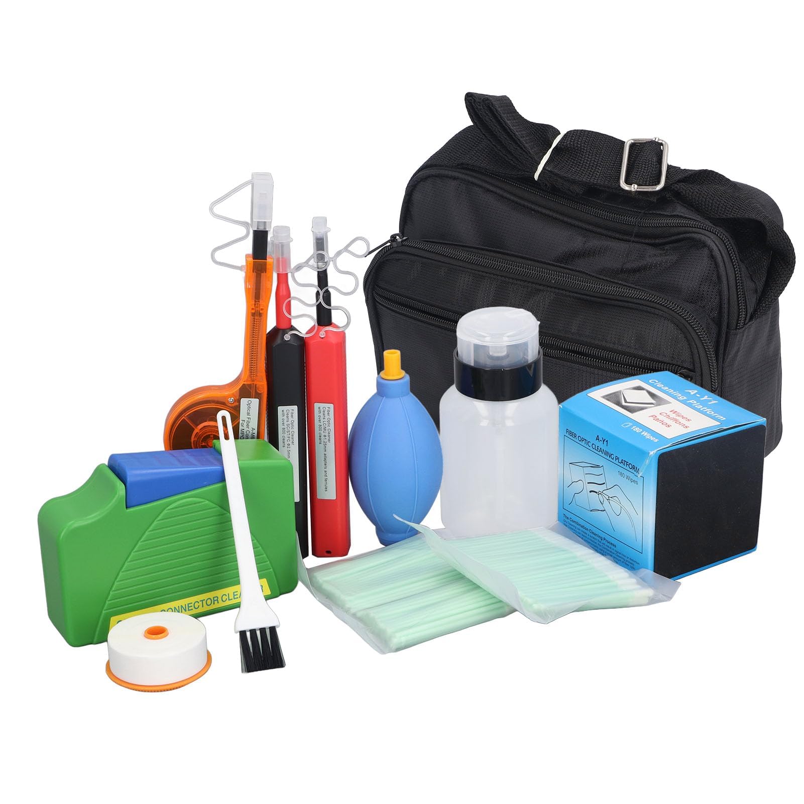 Fiber Optic Cleaning Kit Fiber Optic FTTH Cleaner Tools with 1.25mm / 2.5mm One Click Cleaner Pens and Cleaning Sticks Wipes for Cleaning FC SC ST LC MU Connectors