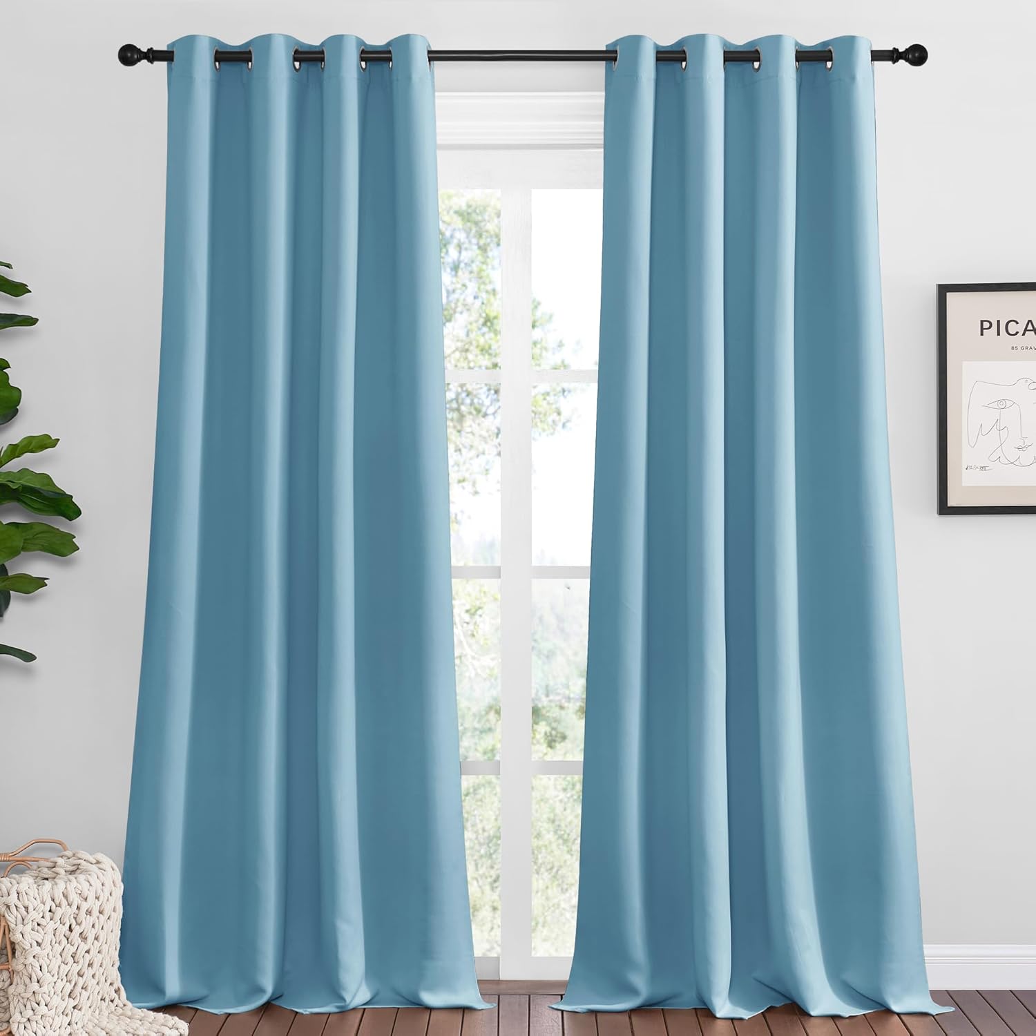 NICETOWN Teal Blue Blackout Curtains 120 inches Length for Living Room, 2 Panels, 55" Wide, Thermal Insulated Long Drapes for Large Window