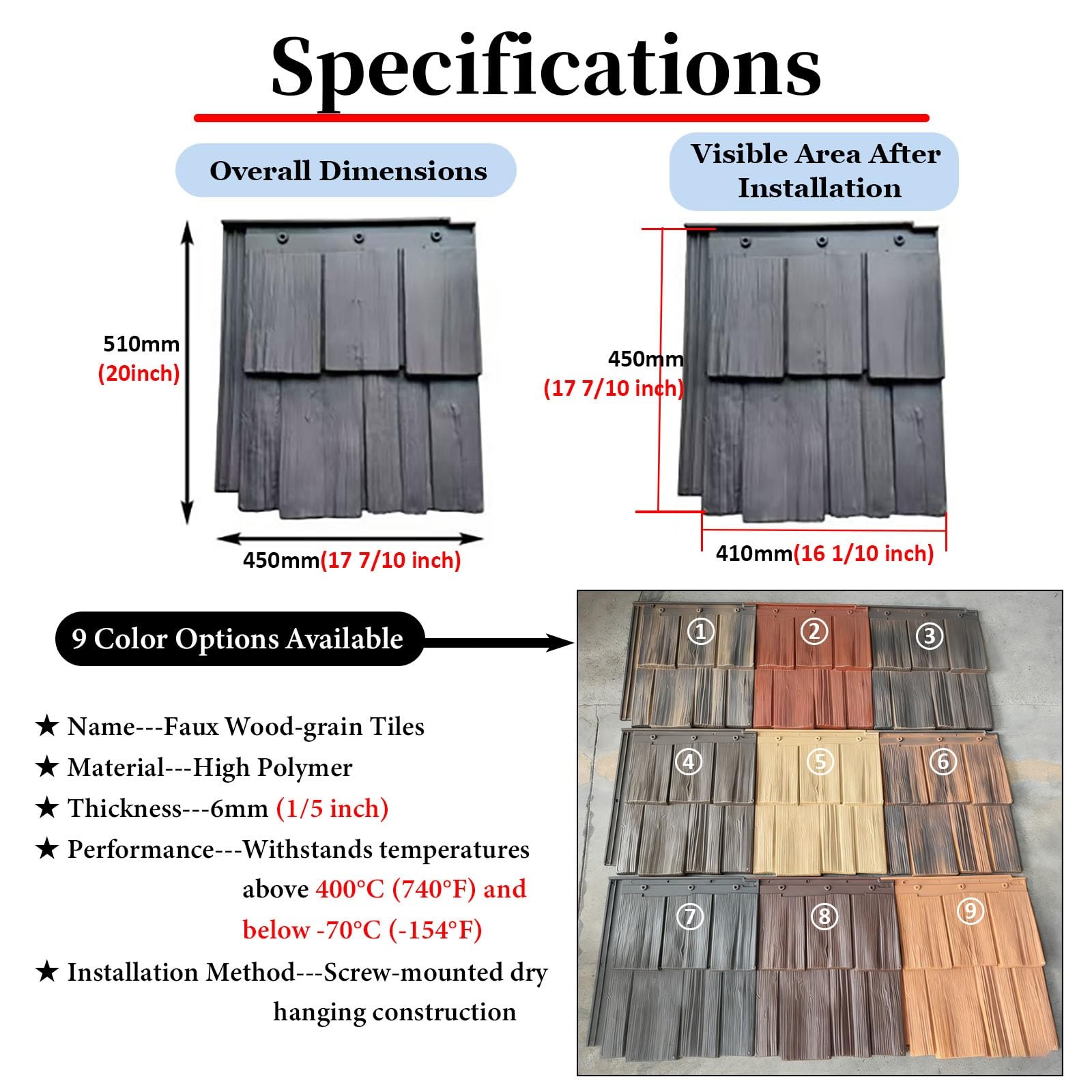 Tejas de tejas para techos al aire libre, tejas de madera compuesta de gran superficie, reparación y decoración de techos, instalación flexible de bricolaje, paquete de 15