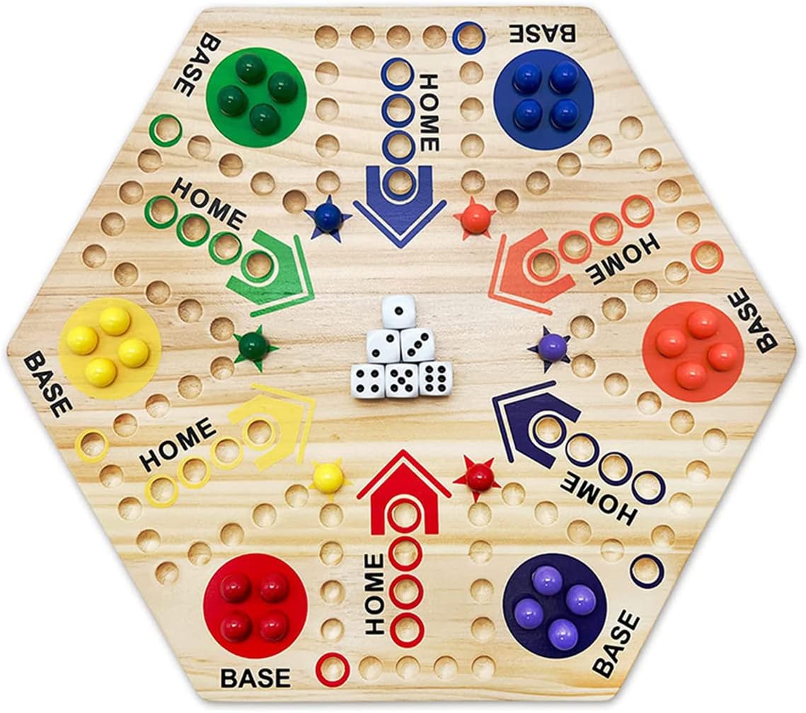 Marbles Board Game, Double Sided Wooden Fast Track Board Game for 6/4