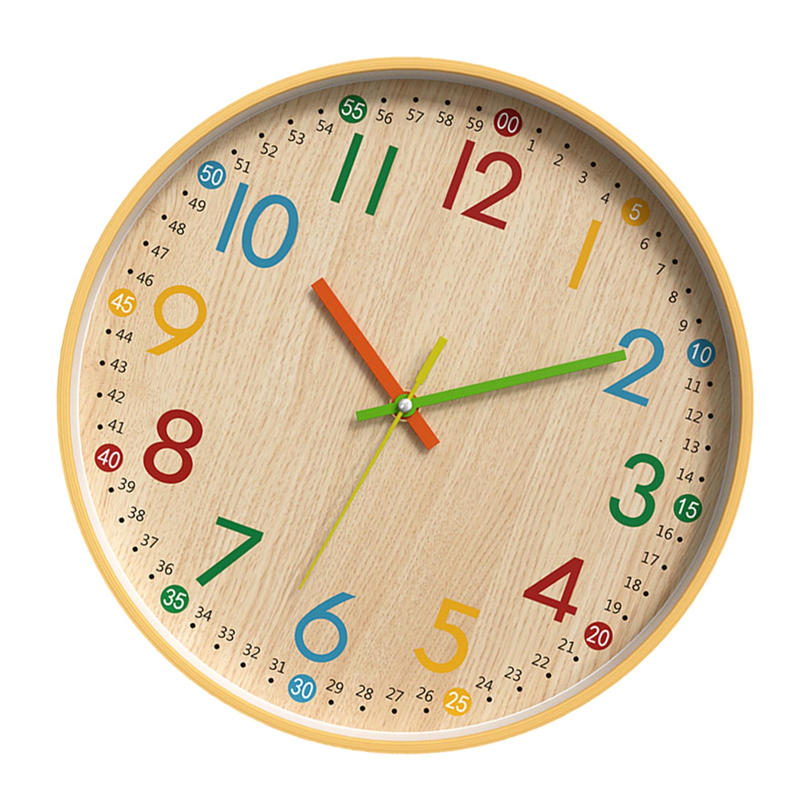 Xjdzineq Modern Colorful Numerals Wall Clock with Accurate Timekeeping Wood Grains Rainbow for Home and