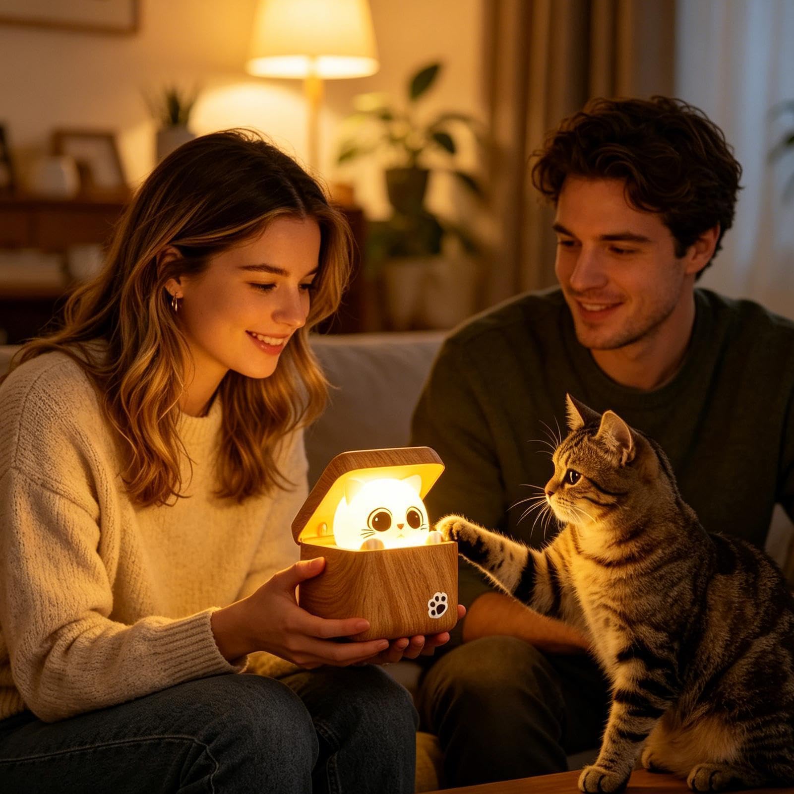 Katzenlampe USB-wiederaufladbare Schallaktivierte Versteckte Katze 3 Modi | Kawaii Bettlampe Für Schlafzimmer, Nachttisch, Schrank, Eingangsbereich und Home Office