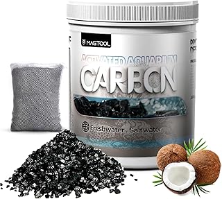 MagTool Aquarium Activated Carbon, Natural Coconut Shell Activated Charcoal for Freshwater, Planted, and Reef Tanks – Removes Odors, Discoloration & Impurities(1000ml with Fine Mesh Bag)