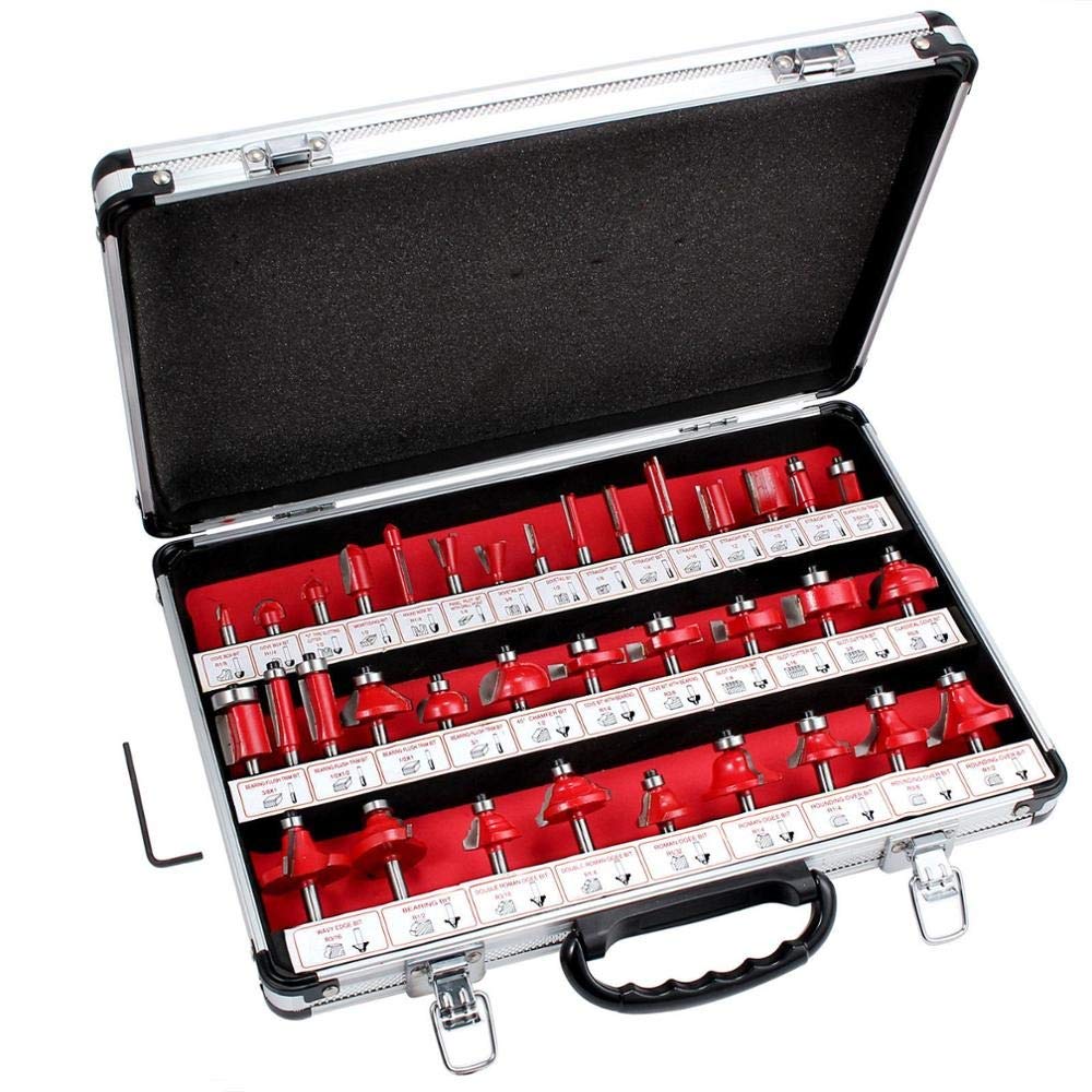 Digital Craft 35pcs Shank Size 8.0mm Router Bit Set Professional Tungsten Carbide Milling cutter For Electric Trimmer Wood Work Cutting Kit With Metal Storage Box Rotary Tool (8 mm)-image-33