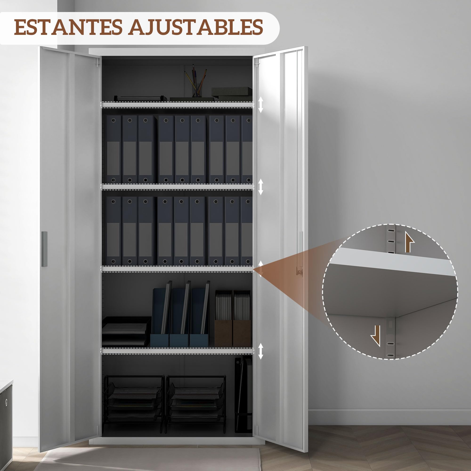 HOMCOM Mueble Archivador de 5 Niveles con Estantes Regulables Cajonera de Oficina Archivador con Llave para Estudio Salón 80x40x180 cm Blanco