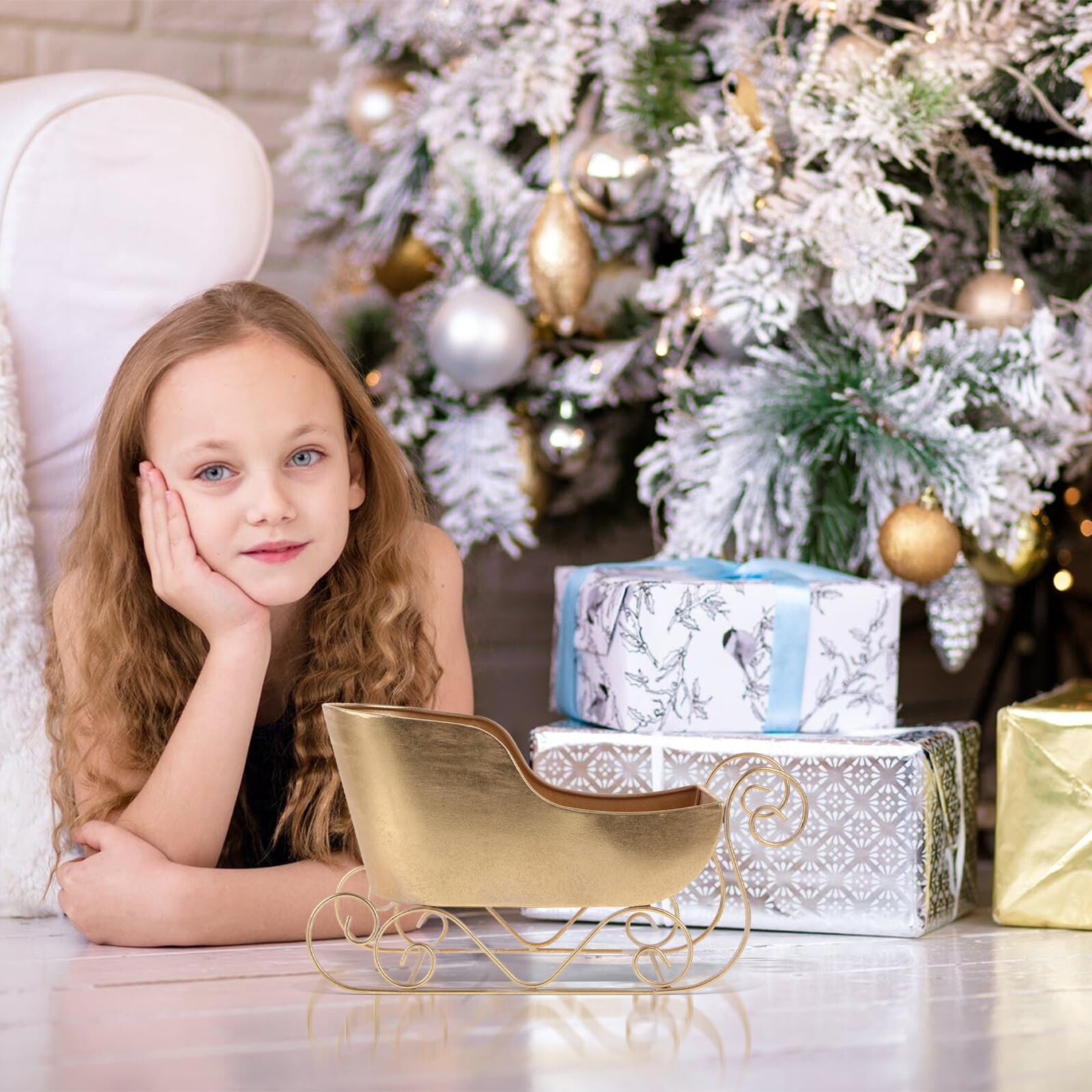 NOLITOY Kleiner Eisenschlitten Weihnachtsdeko für Schreibtisch Miniatur Schlitten Ornament aus Eisen Festliche Tischdekoration für Weihnachtsfeier und Kostümpartys