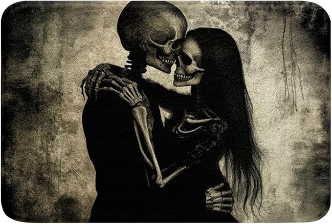 Sugar Skull Bathroom Rugs Couple Lover Themed Doormats Floor Mats,Romantic Weeding Bath Mat Woman Men Skeleton Bone Entryway Rug 16