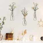 Pigort 3 Pieces Metal Flowers Wall Arts - Rustic Farmhouse Decor Beige Minimalist Flower Wall Decors for Living room Bathroom Bedroom Dining Room-Housewarming Gifts (Beige, Vase-C)