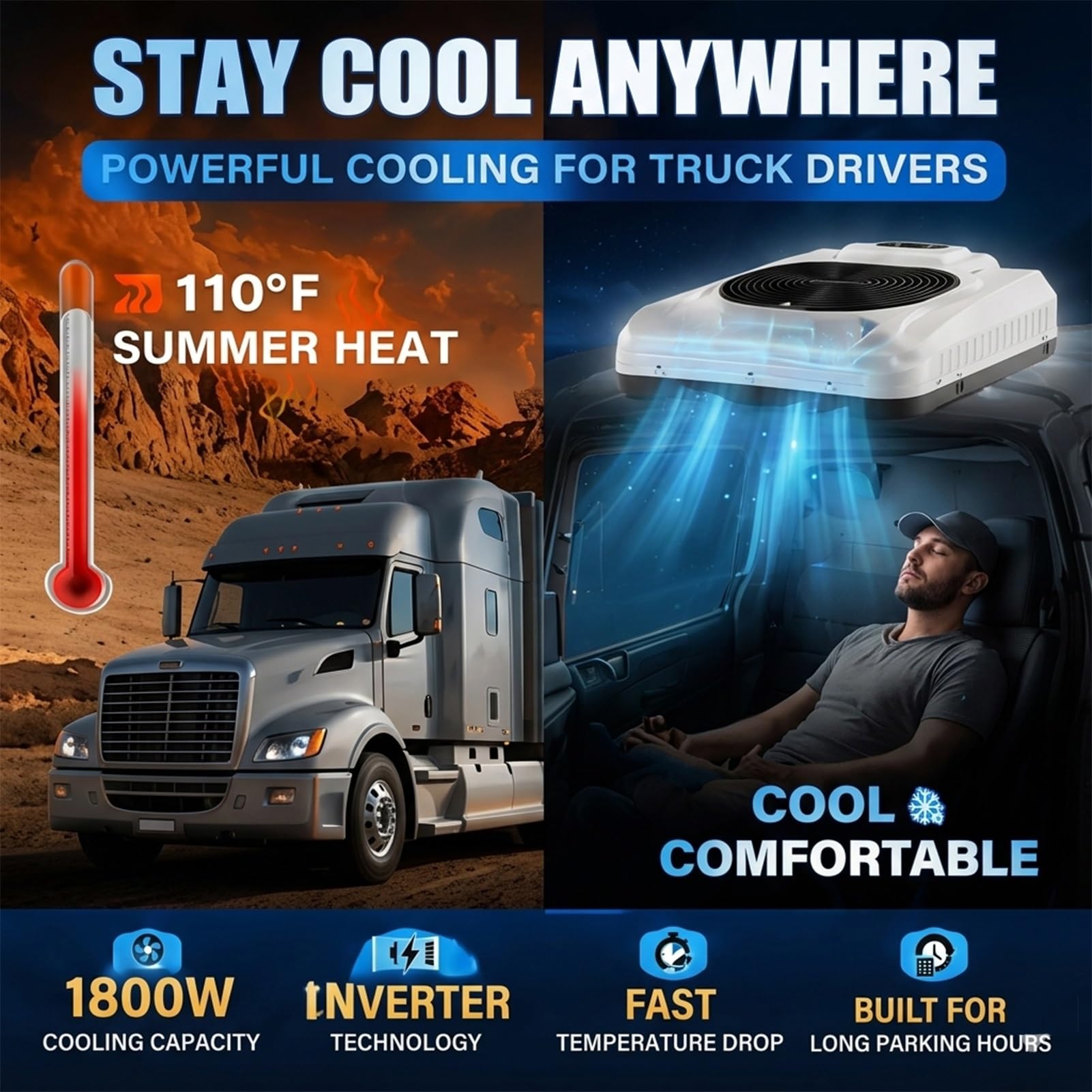 Kühlgerät 24V für LKW Fahrerhaus,Inverter AC System 2000W,Energieeffiziente Leistung für den Langstreckentransport und gewerbliche Nutzung(Rotor Type,24v)