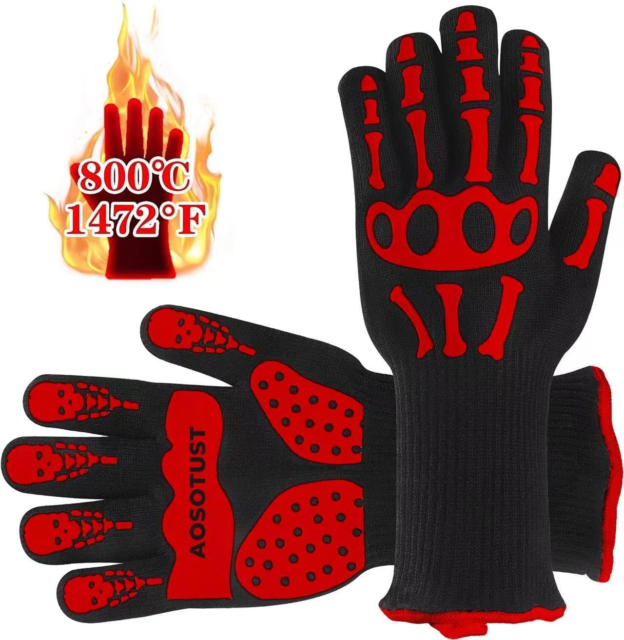 Heat Resistant Gloves – Protective Gloves Withstand Heat Up to 1472? – Use As Oven Mitts, Pot Holders, Heat Resistant Gloves for Grilling – Features 5” Cuff for Forearm Protection (Red)