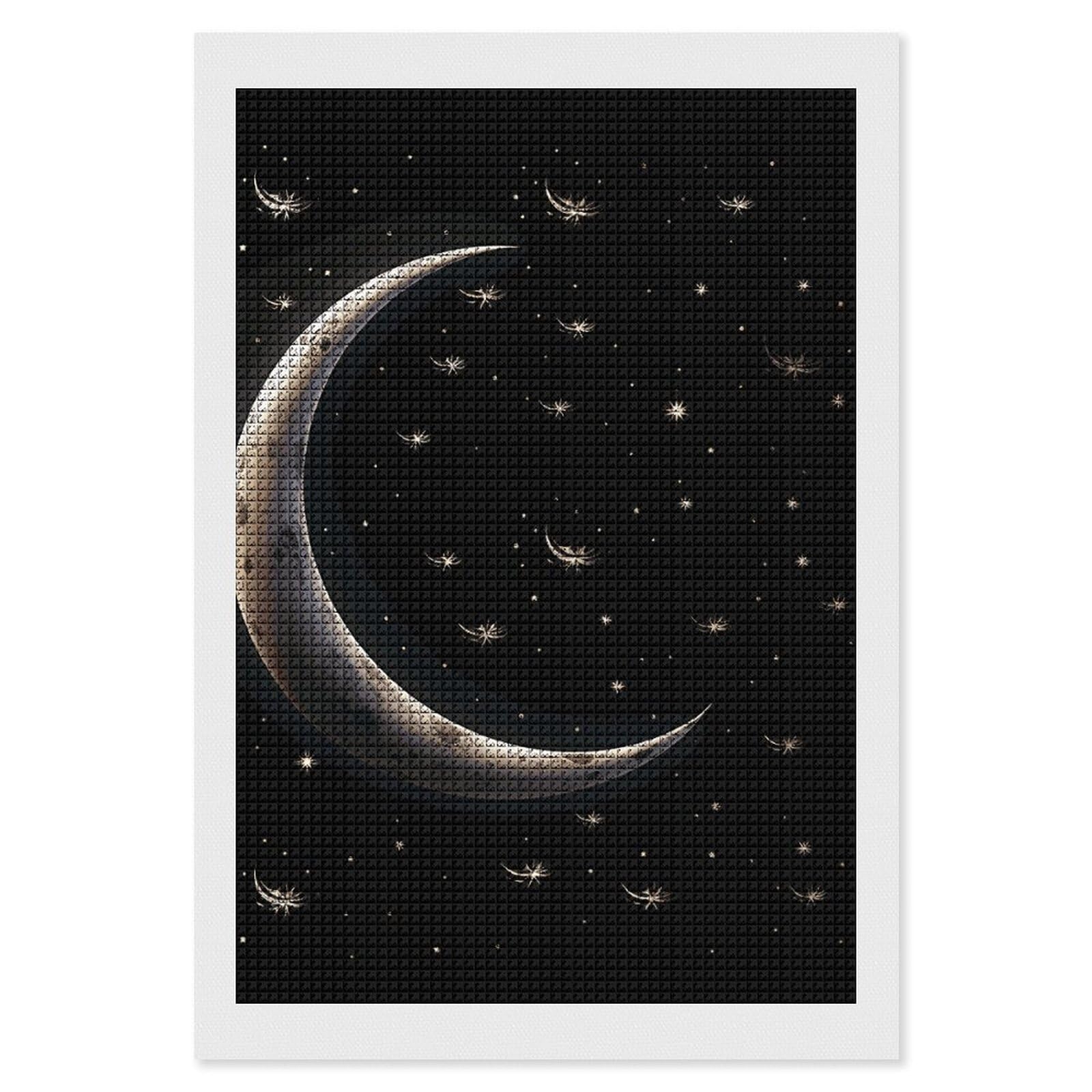 Crescent Moon on Black Background Diamond Art Kits for Adults, DIY 5D Diamonds Painting Kits for Beginner, Round Full Drill Diamond Dots Painting, 8"x12" Diamonds Pictures Gem Art And Crafts Wall Deco
