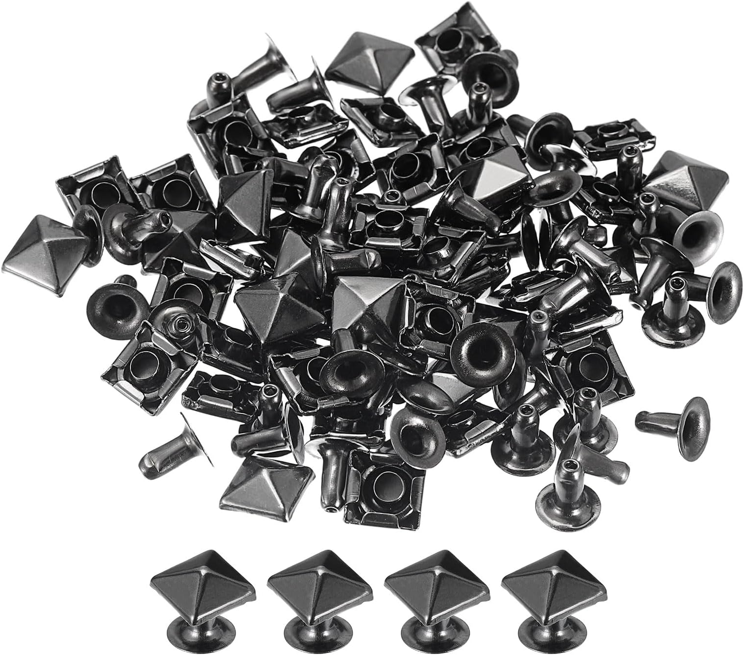 50 Sets Spike Rivet, 7mm Pyramid Rapid Rivet Studs Square Punk Spikes Leathercraft Decoration for Clothing Belts Bags Shoes, Gun-Black