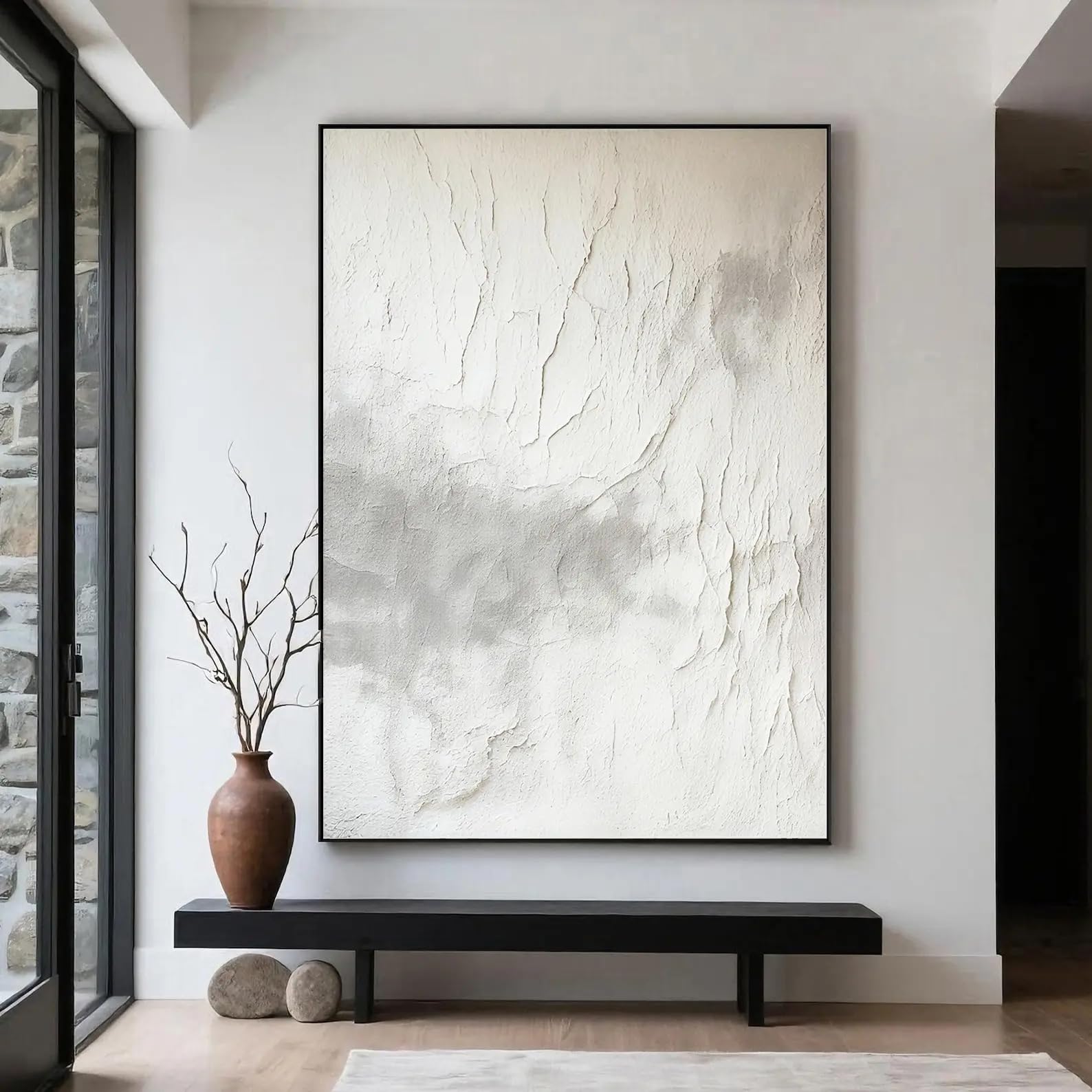 LTjiajuypd Wabi-Sabi Minimal Painting On Canvas Prints Modern Wall Art Home Grey And White Abstract Japandi Decor(40x60CM/Frameless)