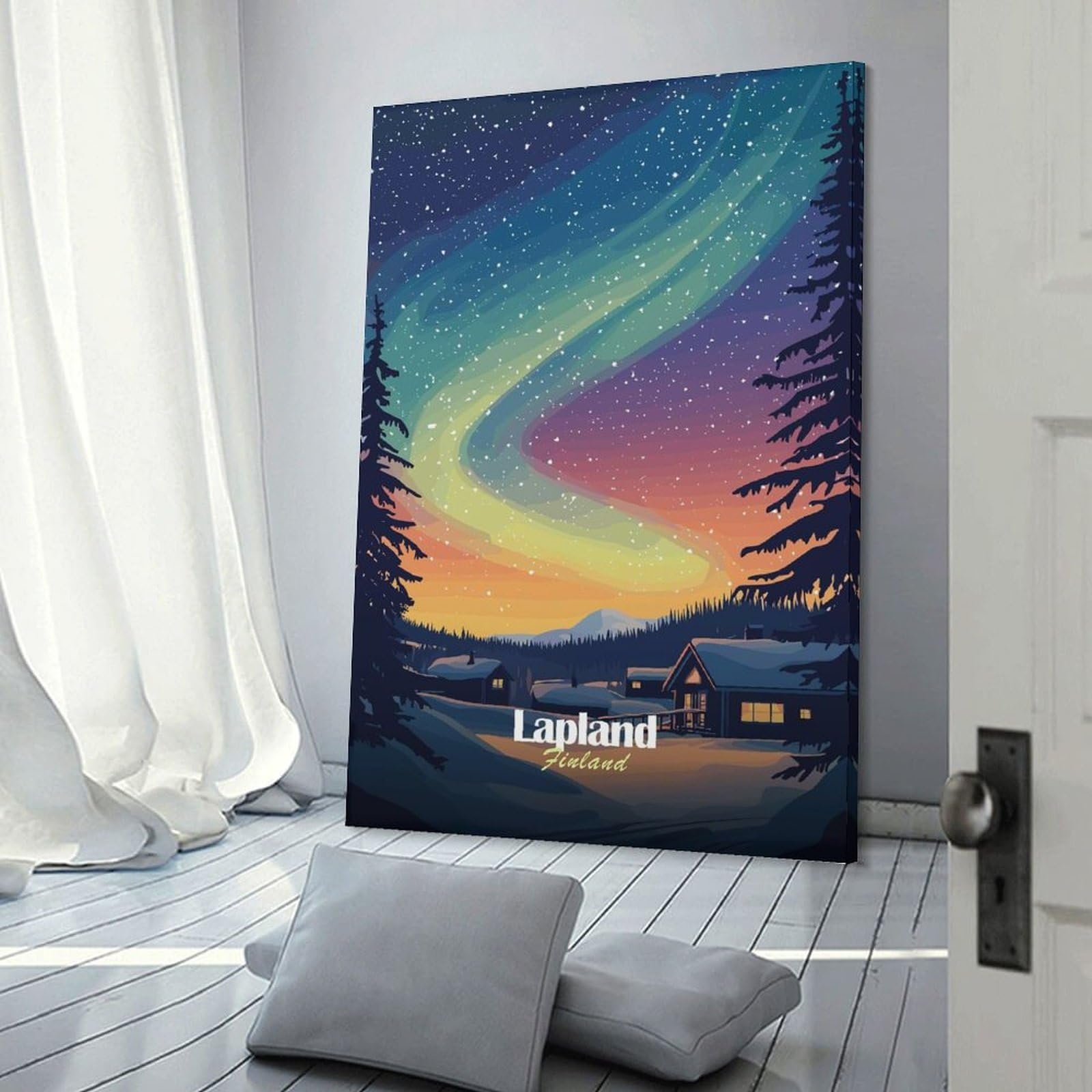 Junmoney Lapland Aurora Borealis Home Decor Wall Art, 08x12inch(20x30cm), for Wall Displays, Bedrooms Or Room Updates, Ideal for Building A Coordinated Art Wall