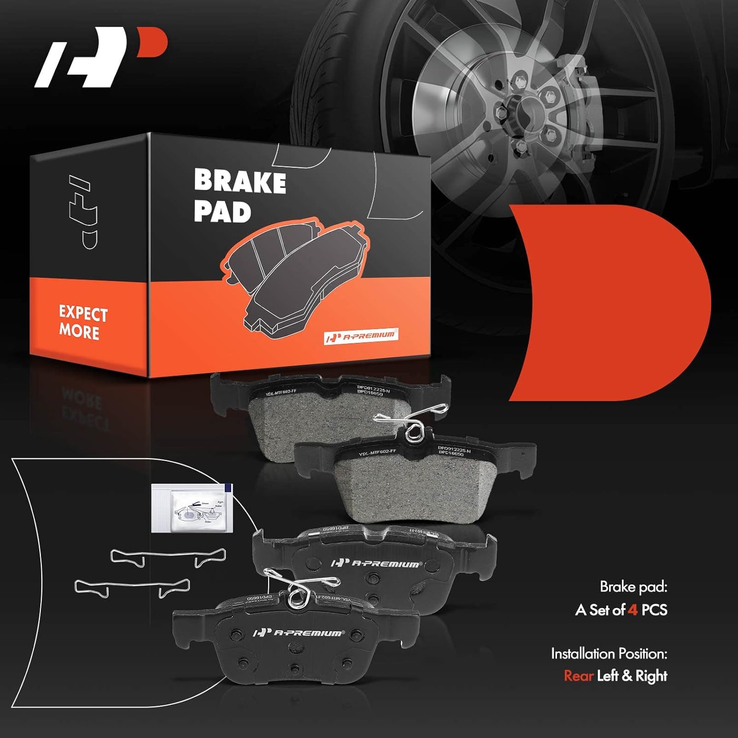 A-Premium Rear Ceramic Brake Pads Set Compatible with Ford and Lincoln Models - Edge, Escape, Fusion, Police Responder Hybrid, for Continental, MKC, MKX, MKZ, Nautilus, 4-Pack