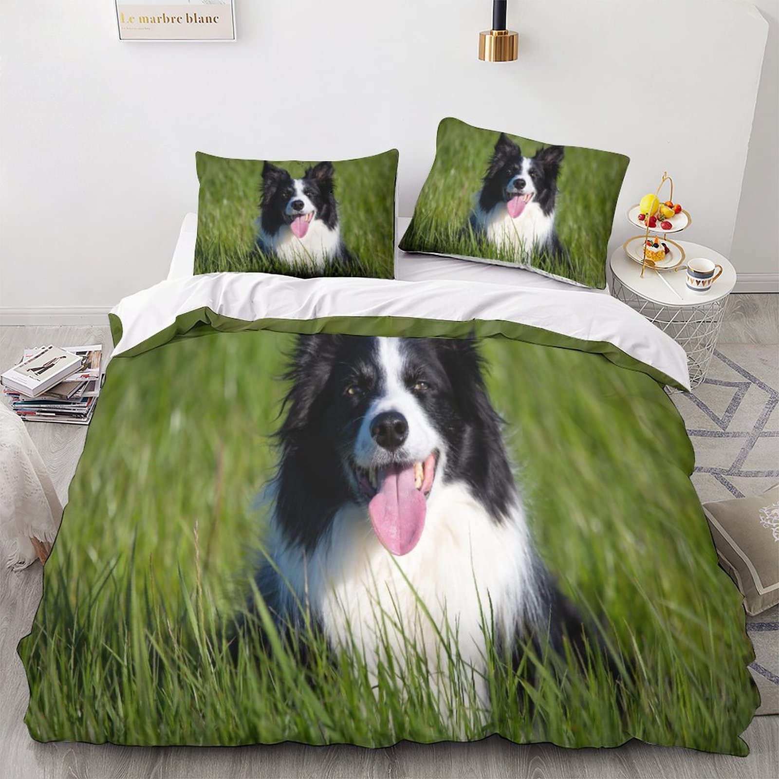 Geeyou Border Collie-10 Border Collie Warmth To Sleep Bedding Set Hidden Zipper Duvet Cover Set With Pillowcases Pet Dog Quilt Cover Setsoft Microfiber Comforter Cover Various Sizes King（220X240cm）