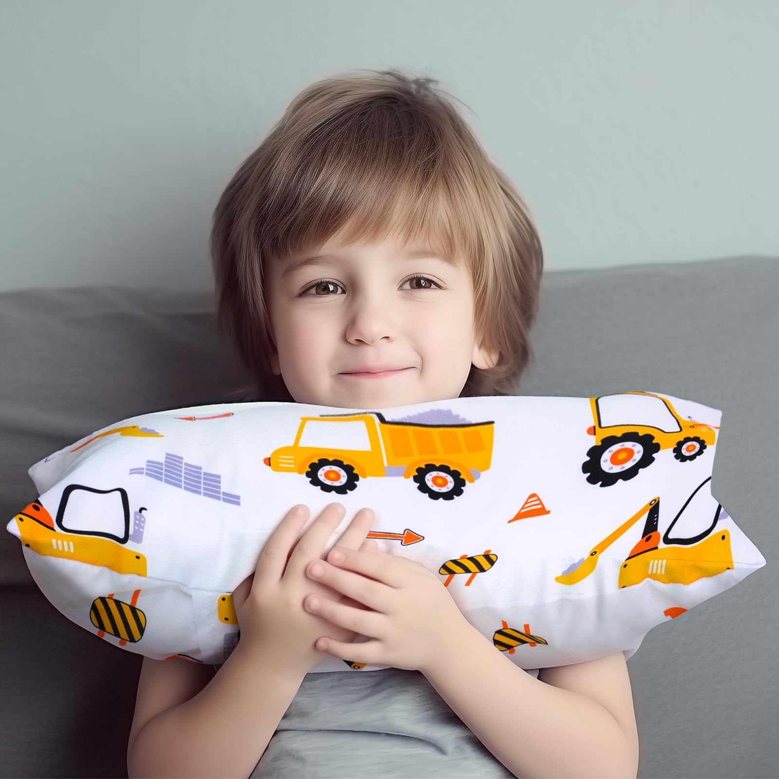 JISEN Toddler Pillowcases for Boys 33x46cm 30x40cm 35x48cm Engineering Vehicle Baby Pillow Case 2 Pack Small Pillow Covers for Travel Pillow Blue White - Image 3