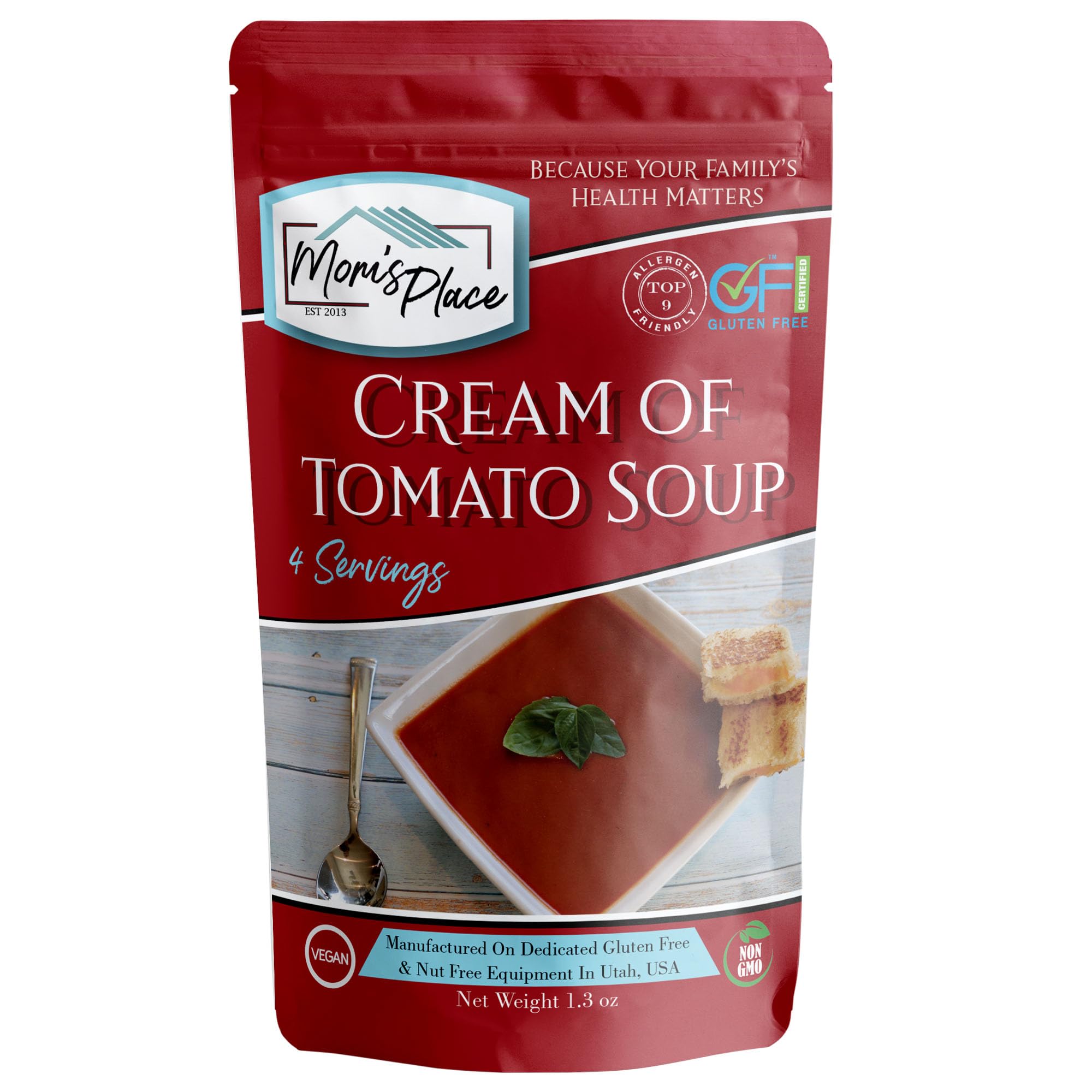 Mom’s Place Gluten-Free & Dairy-Free Cream of Tomato Soup Mix, 4 Servings, Vegan, Nut Free, Dairy Free & Soy Free, 4 Servings, 1.3 oz