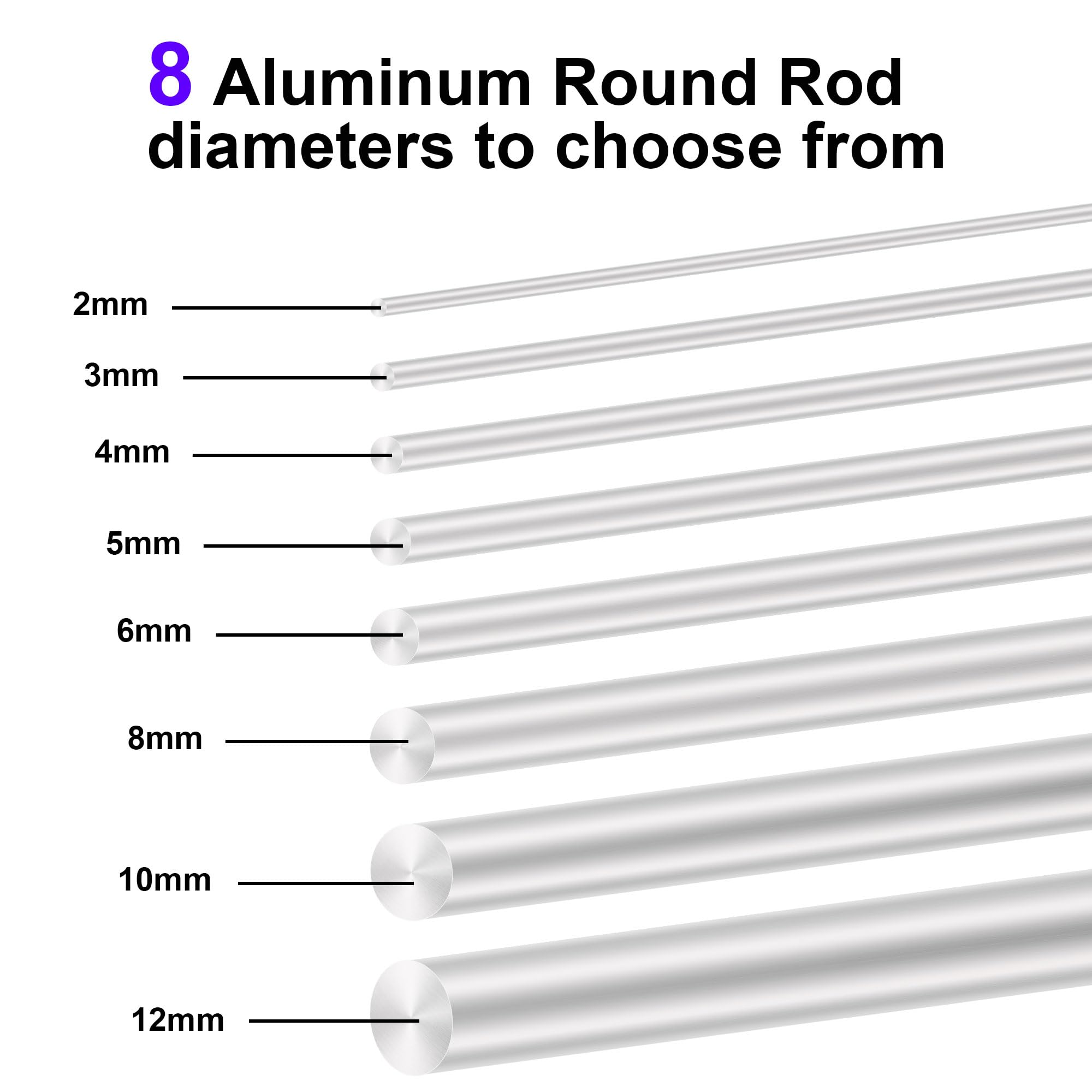 6063 Aluminium Rundstab 10mm x 300mm, solide LAVMHAB runde Schäfte Aluminium Stäbe Rundstab für DIY Bastelmodelle (2 Stück)