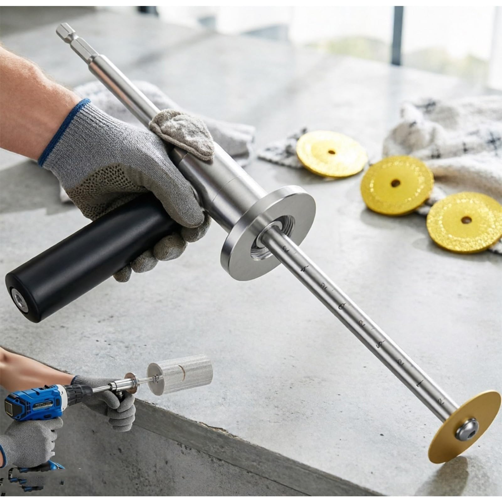Yuzdnm One Color Inside Pipe Cutter For Pvc Pipe Cutter, With Handle And 4 Diamond Grit Cutting Wheel, 7 Inch Adjustable Cutting Depth, 1/4In Hex Shank Fit