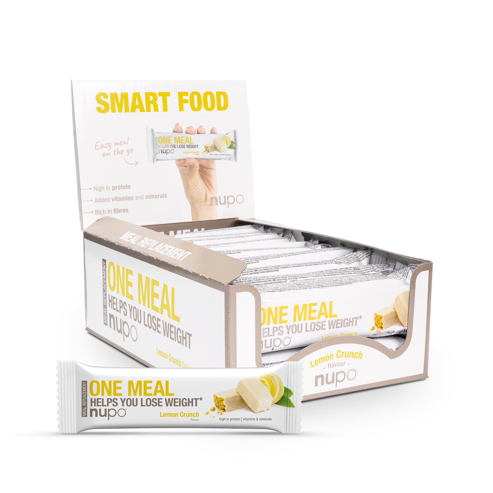 NUPO One Meal Bar - Lemon Crunch (15 x 60g) I Leckerer High Protein Riegel zum Abnehmen | Mahlzeitenersatz Protein Bar Low Sugar I Kalorienarme Snacks mit Nährstoffen Vitaminen und Mineralien