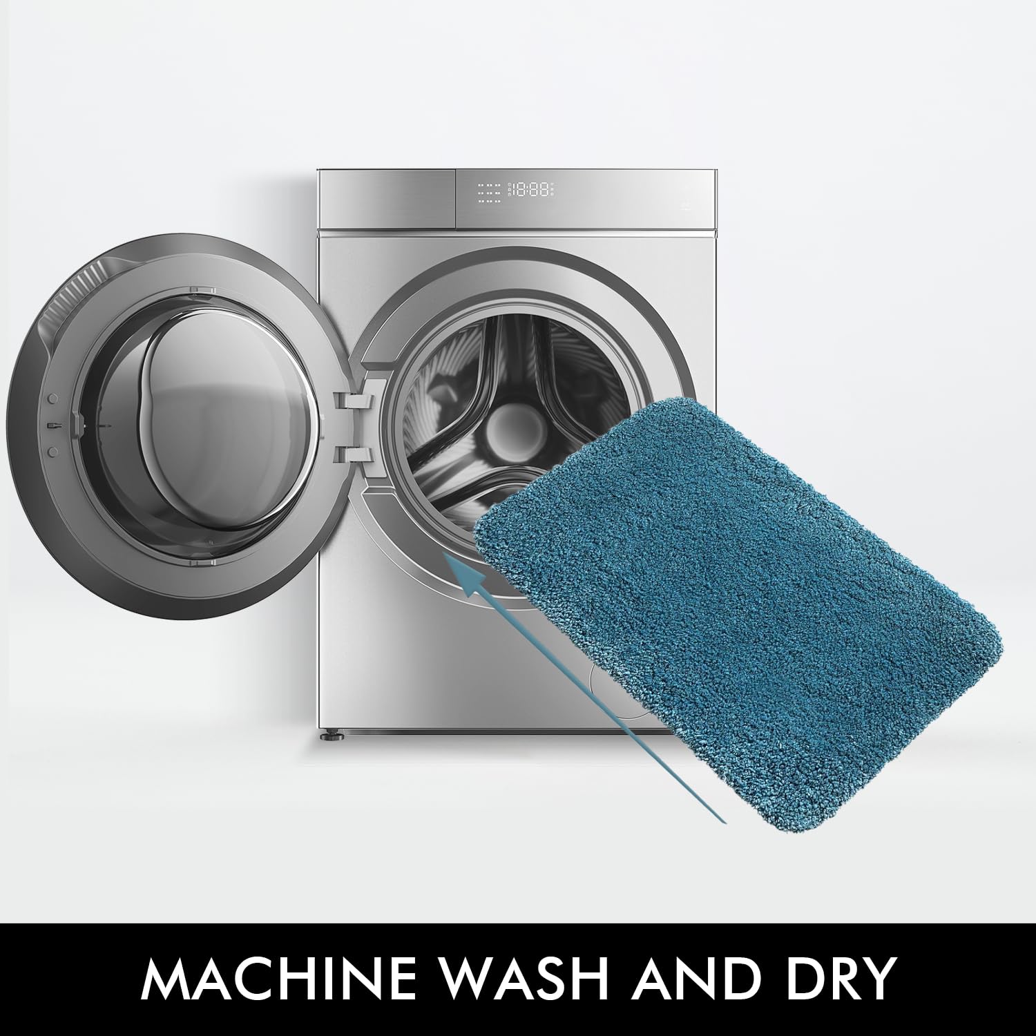 Tapete de baño grueso y pequeño antideslizante, lanudo y suave, de microfibra absorbente de agua para ducha, bañera, lavable a máquina (verde azulado, 16 x 24 pulgadas) 5