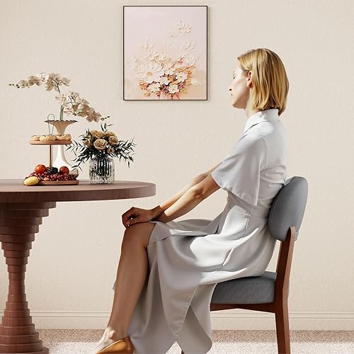 Miniatura 4 de Furniliving Juego de 4 sillas de comedor de madera de roble, sillas de cocina tapizadas de lino moderno de mediados de siglo con madera de roble