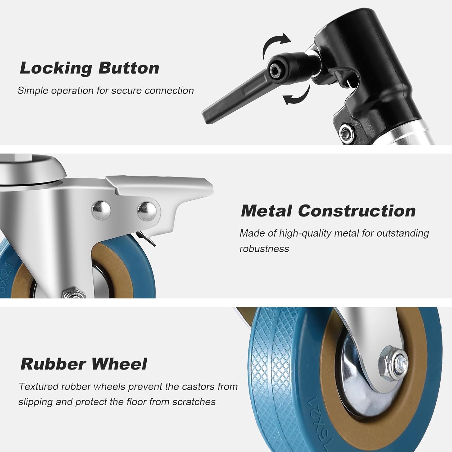 3 Pack Swivel Caster Wheels - 85mm Diameter, Durable Metal Construction with Rubber Base, Suitable for 25mm Leg Diameter C Stand for Studio Video Shooting