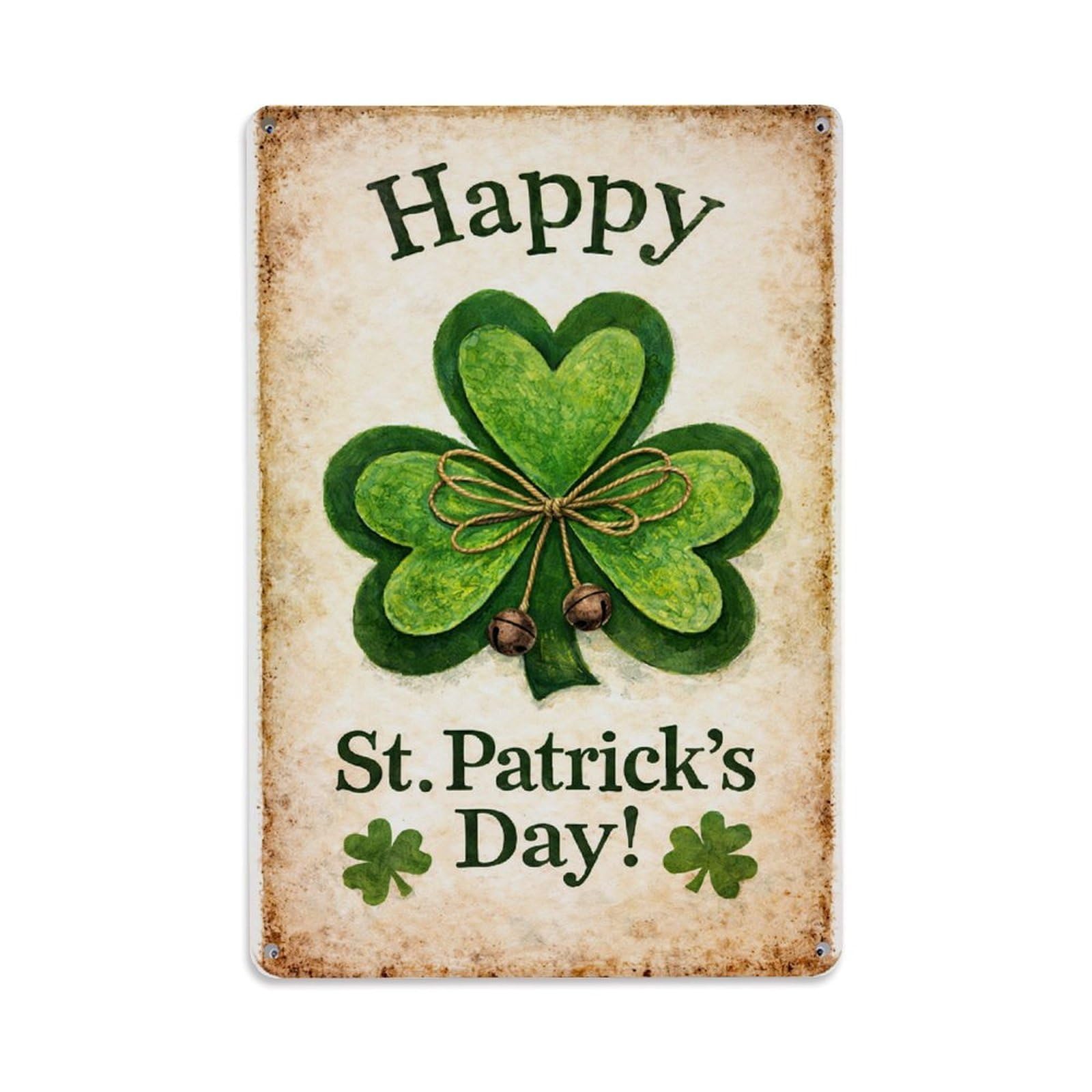 Jdfenggu Vintage Happy St Patricks Day Shamrock Retro Metal Tin Sign, Metal Poster For Bar, Home, Man Cave, Kitchen, Laundry Room Art Decor 8X12 Inch