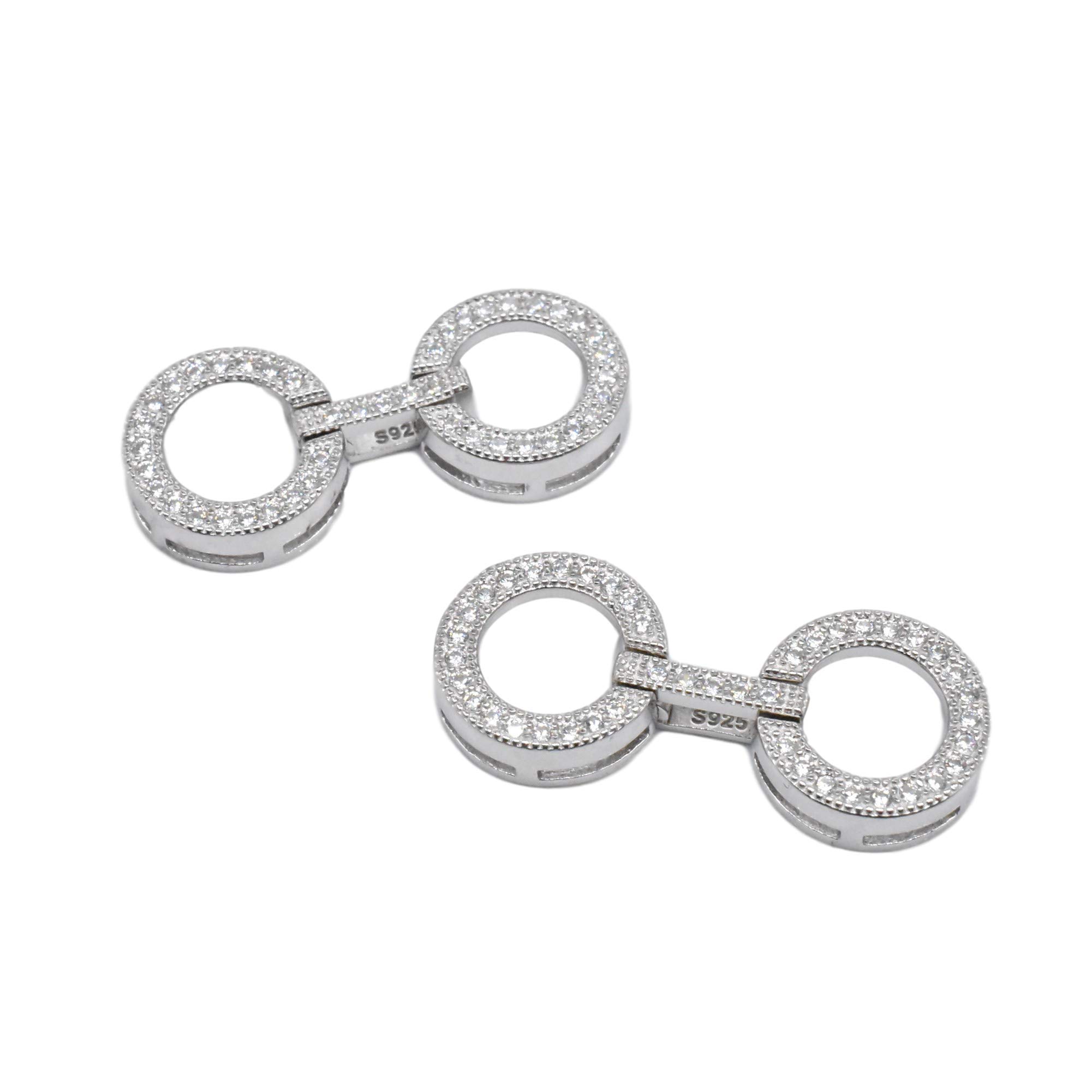 Connettore a Doppio Anello in Argento Sterling 925 per Braccialetti di Perle, Collane con Zirconi, Chiusura a Cerchio Lucido