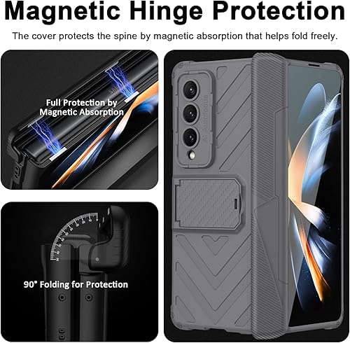 Miniatura 9 de Miimall Funda compatible con Galaxy Z Fold 4, Fold 4 con protección de bisagra, soporte ajustable, protector de pantalla de vidrio templado, fundas