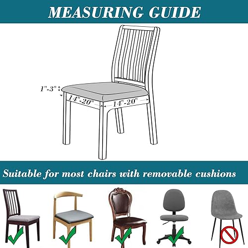 Miniatura 2 de HFCNMY Fundas de asiento para sillas de comedor, paquete de 6 fundas elásticas impermeables de poliuretano para sillas de comedor, fundas de asiento