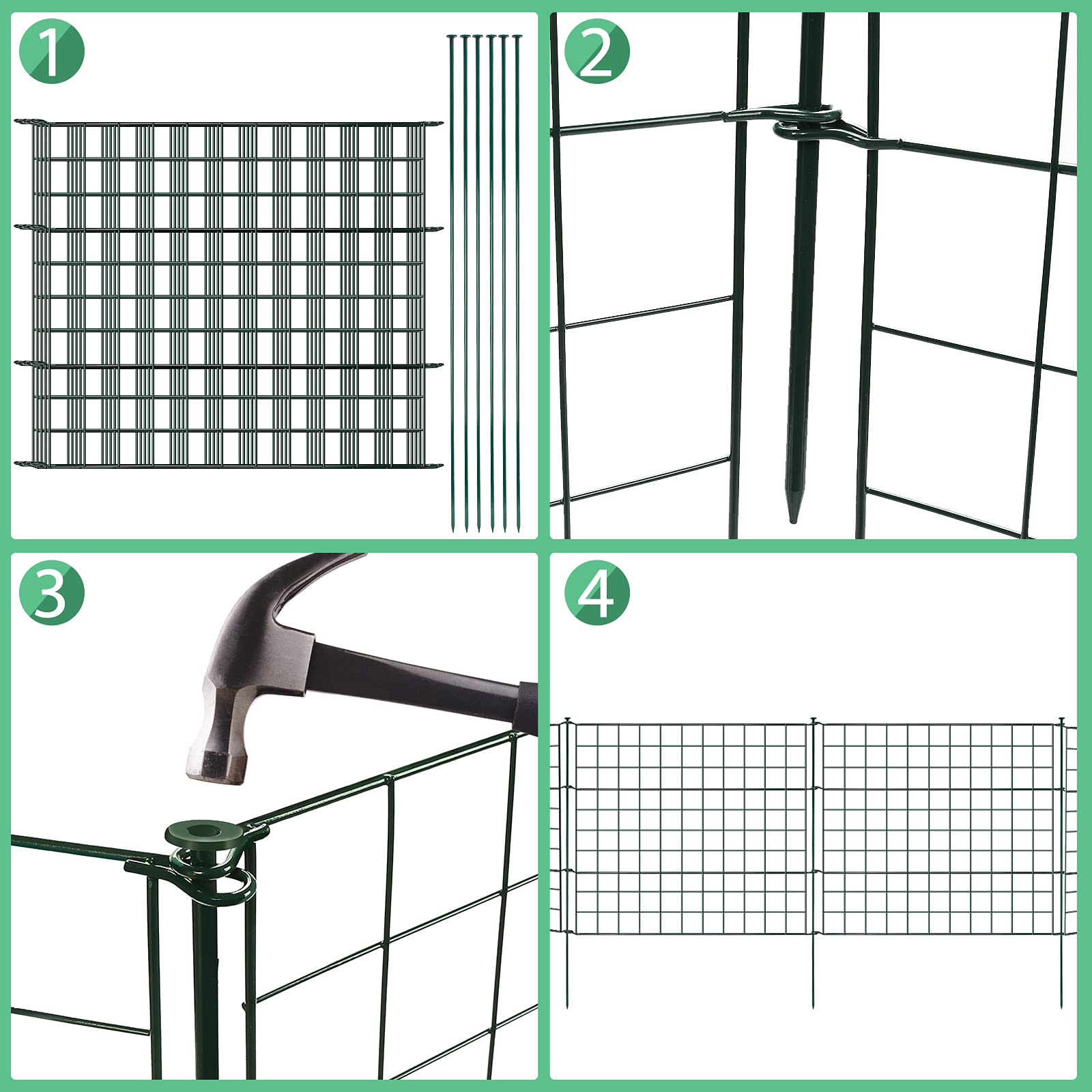 Sonnewelt Clôture enfichable Clôture de jardin en métal Éléments de clôture Enclos d’animaux Clôture extérieure pour chiens 15 éléments de clôture 18 barres de fixation (vert, arche supérieure)