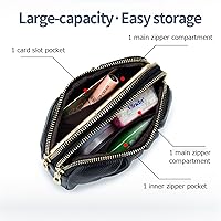 Vista 2 de Billeteras de pulsera para mujer, de piel auténtica, monederos fruncidos para mujer, cartera de mano