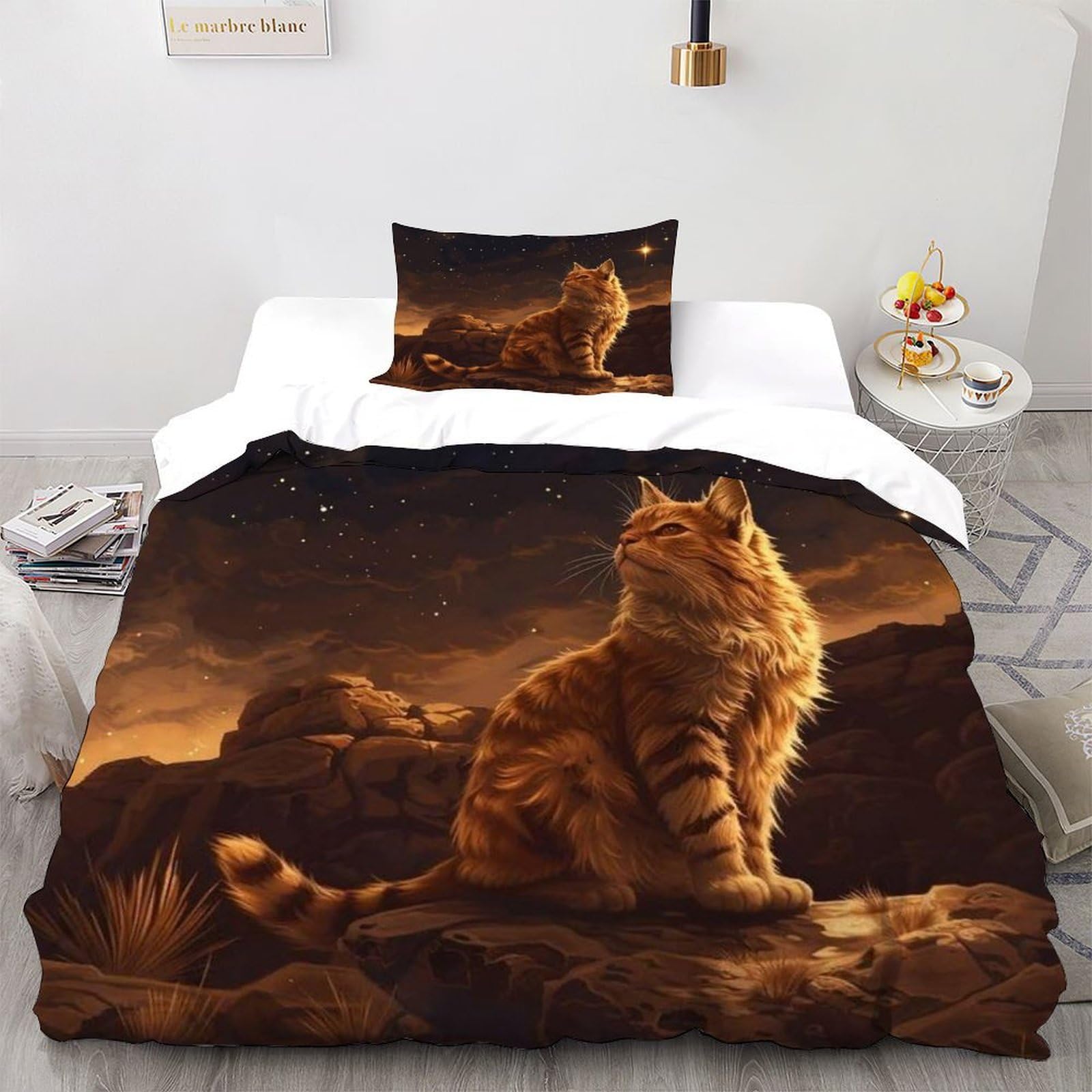 Housse de couette chat ciel étoilé pour illuminer la chambre enfant