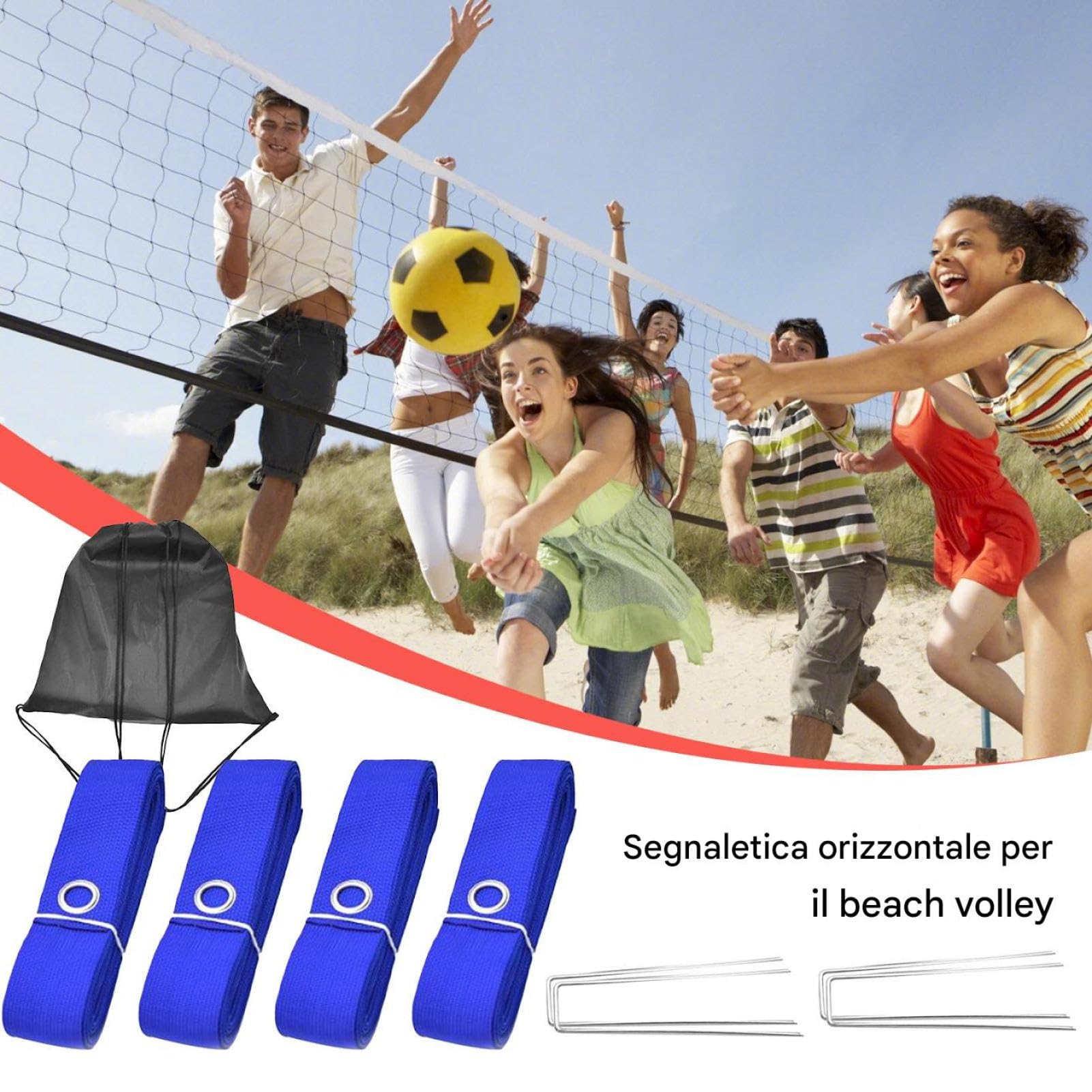 Líneas de voleibol para arena | Juego plegable de señalización para playa y patio, deportes portátiles para casa, césped, entrenamiento, ocio, diversión con la familia y los