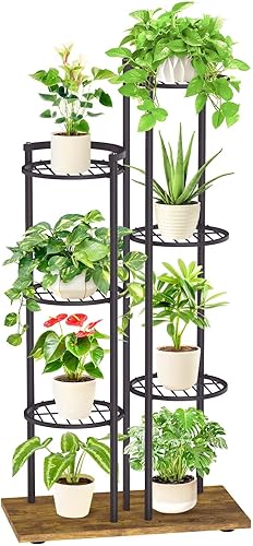 Miniatura 1 de FLMOUTN Soporte alto de metal para plantas de 7 niveles y 8 macetas para interiores y exteriores, estante de esquina escalonado mejorado para