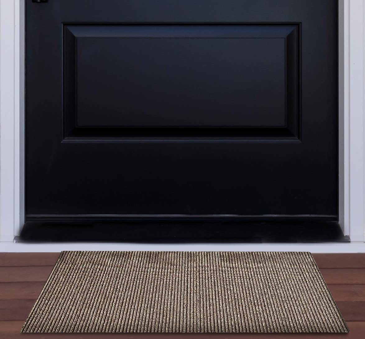 Nautica - PVC Loop Utility Mats | Indoor/Outdoor | Slip-Resistant | Mat for Kitchen, Garage, Laundry Room, Foyer, & More | Stripe Modern Design Doormat | Measures - 16 x 24 | Gold