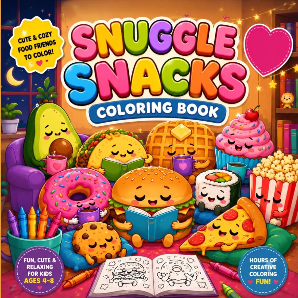 Snuggle Snacks Coloring Book: Cute & Cozy Food Friends with Bold and Easy Coloring Pages for Kids Ages 4–8