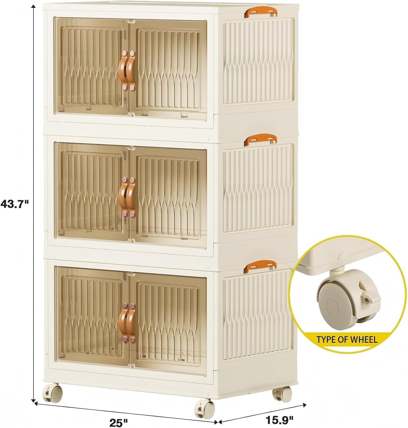 Large Stackable Storage Bins 104 Qt, Folding Plastic Boxes with Lids & Wheels, Open Front Organizers for Closets & Home, Durable Storage Solutions