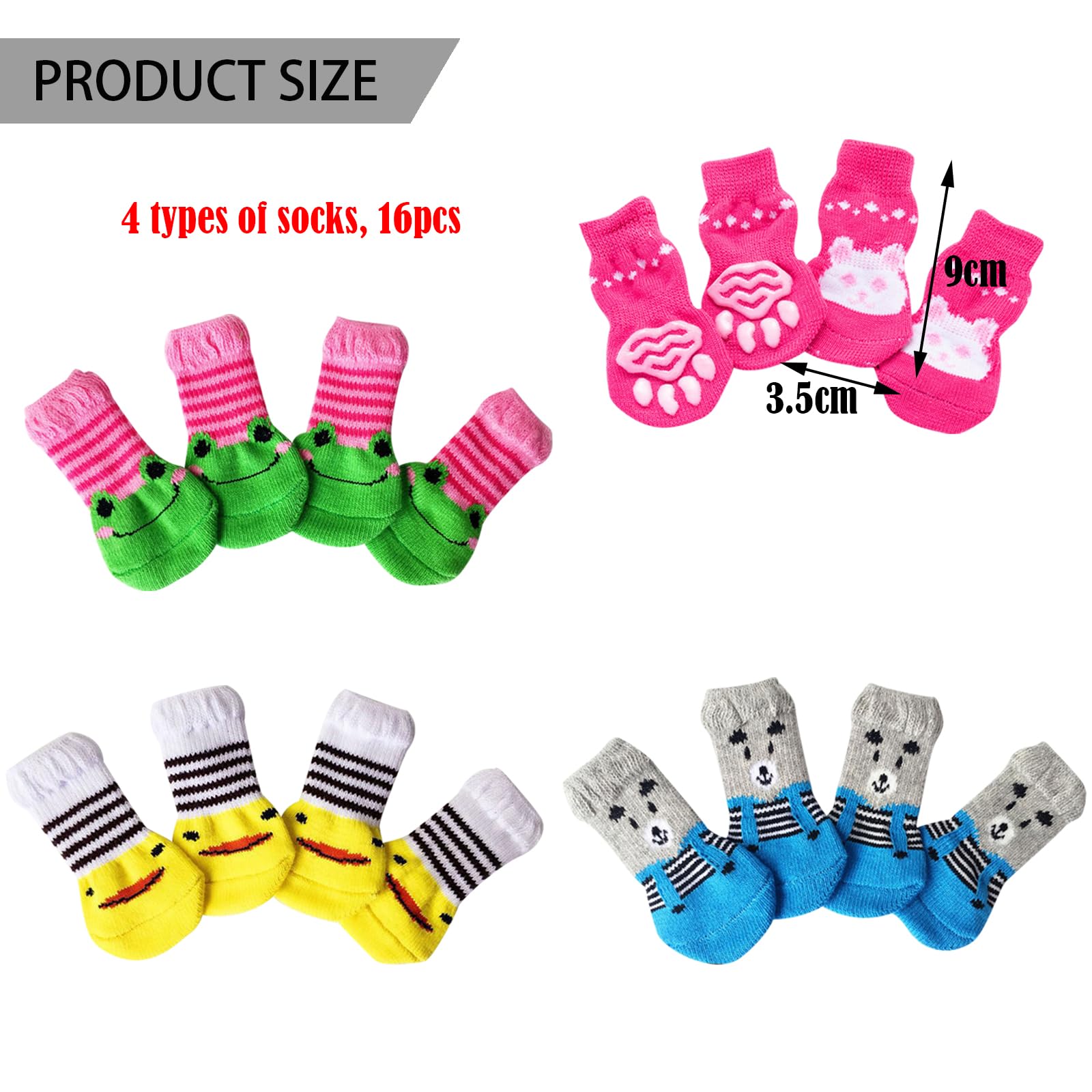 TYXHXTF 16PCS Chaussettes Antidérapantes pour Chien et Chat - Protège-Pattes et Chaussons pour Petits Animaux