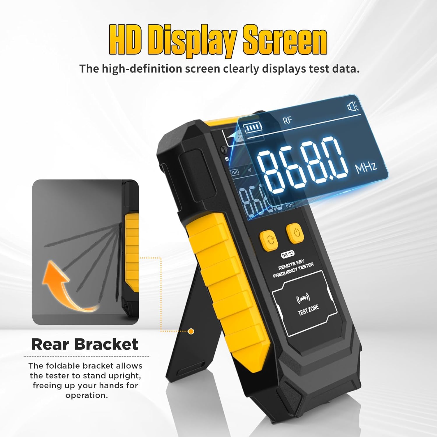 Remote Key Frequency Tester for RF or Infrared Signal Testing;3-in-1 Key Frequency Detection & Button Battery Voltage Check; 315/433/868/902MHz RF & Infrared Signal Detection.