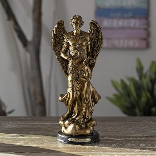 Miniatura 2 de Pacific Giftware St. Gabriel - Figura de mensajero de arcángel de Dios, base de madera de 8 pulgadas de alto con placa de nombre de latón