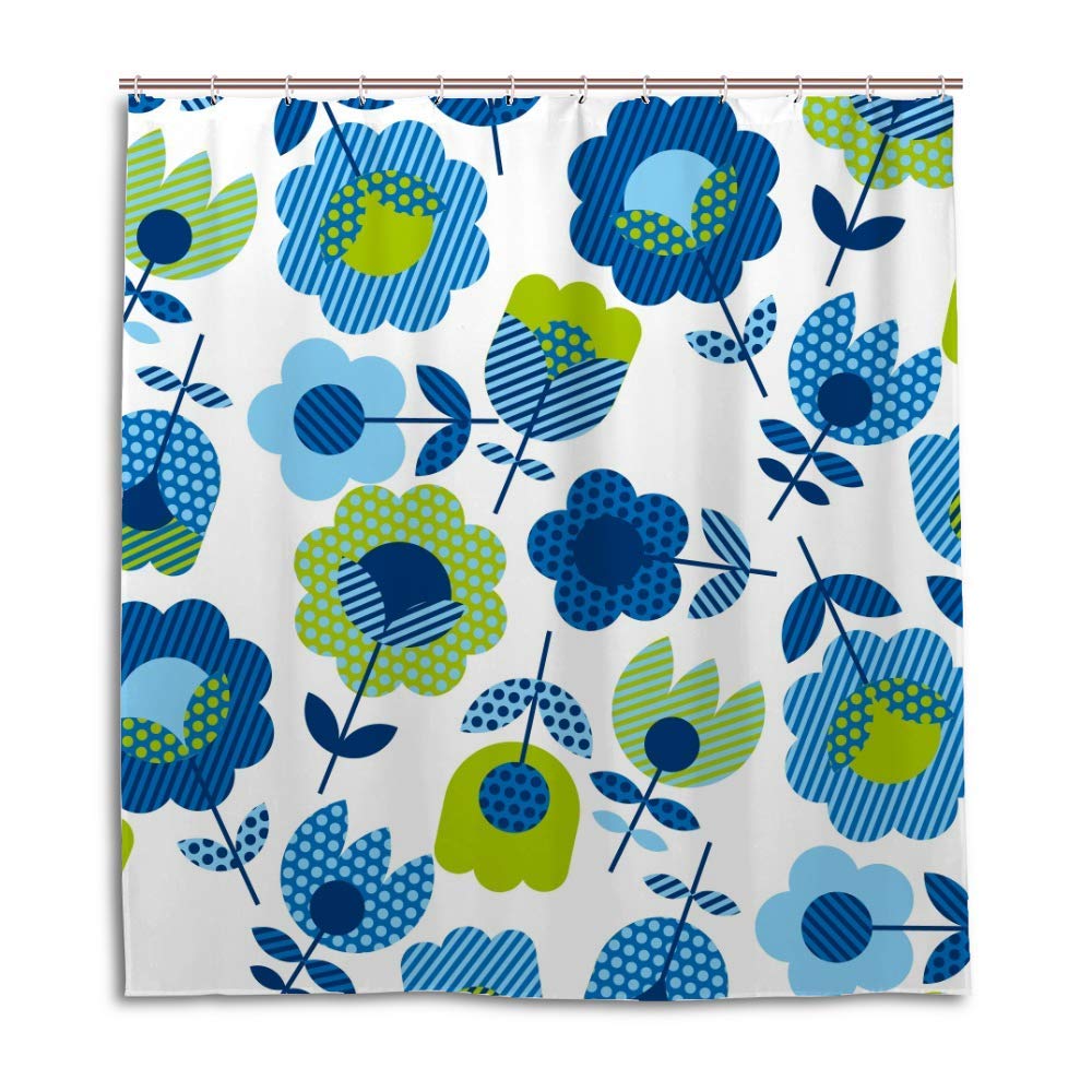 Rideau de douche en polyester CHEHONG fleurs bleues vertes 152x183 cm