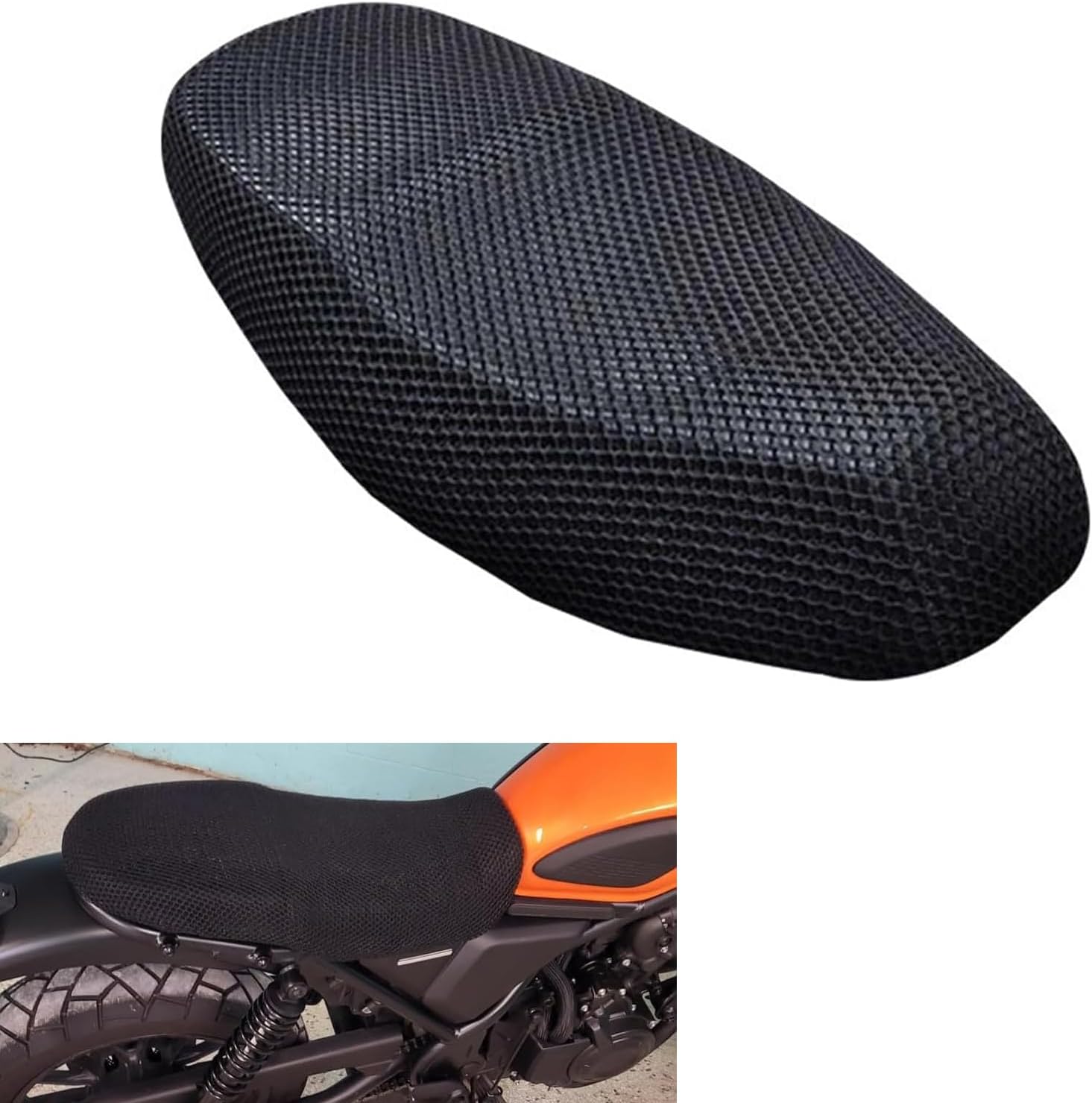 Motorcycle Seat Cover, Heat-insulating Double-sided Mesh Holes Breathable Burn-resistant Honeycomb Mesh Motorcycle Seat Pad, Detachable & Washable Summer Essential Accessory (Black)
